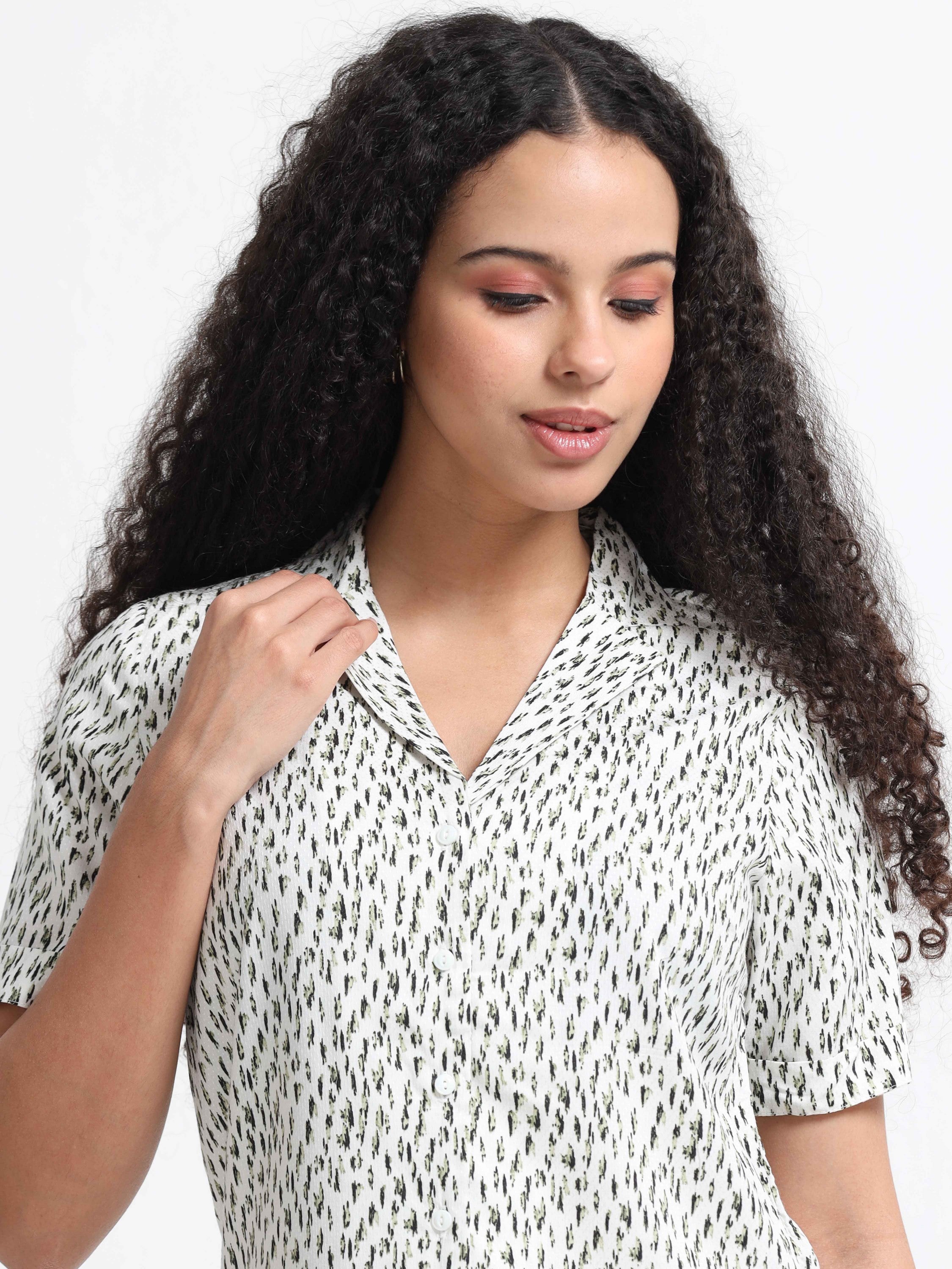 Women Chic Printed White Shirt