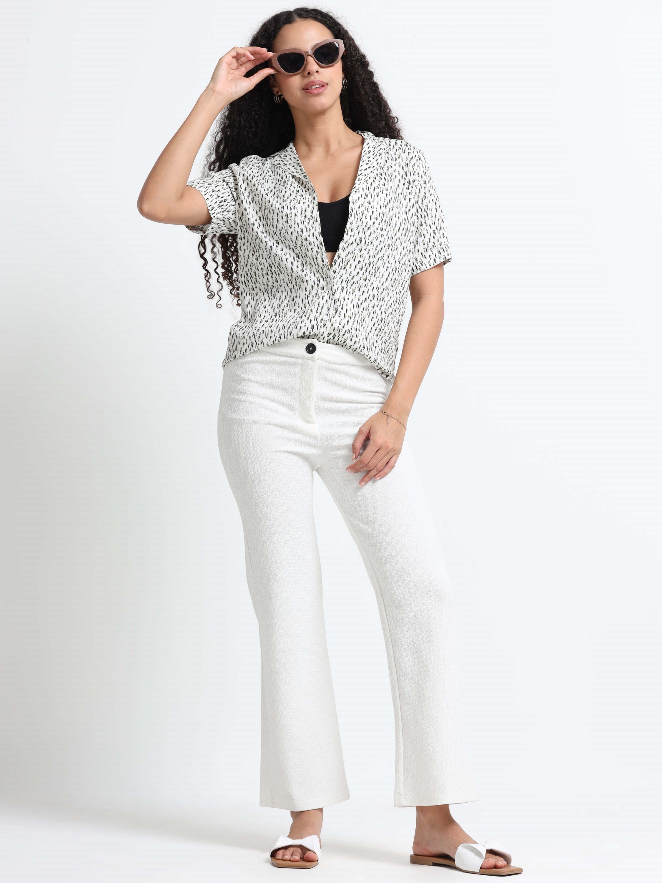 Women Chic Printed White Shirt