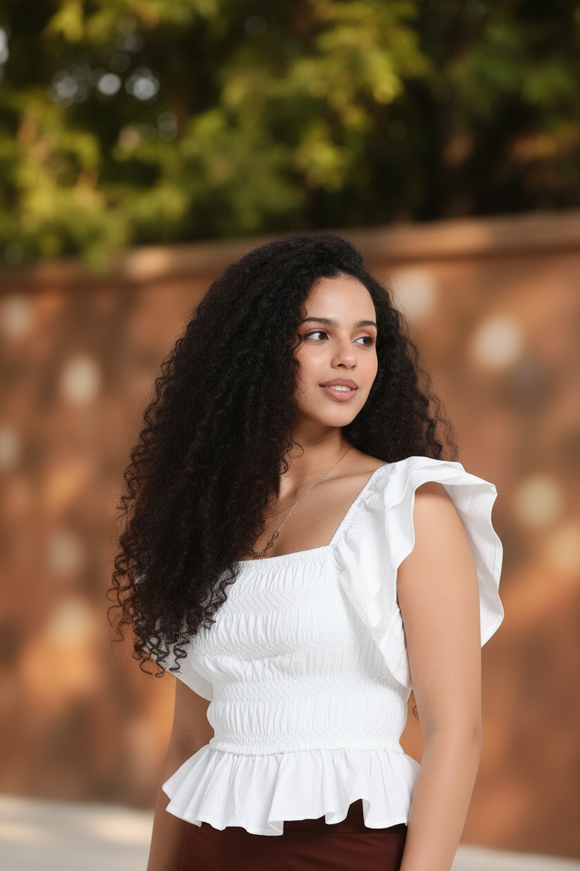 Women White Ruffle Top
