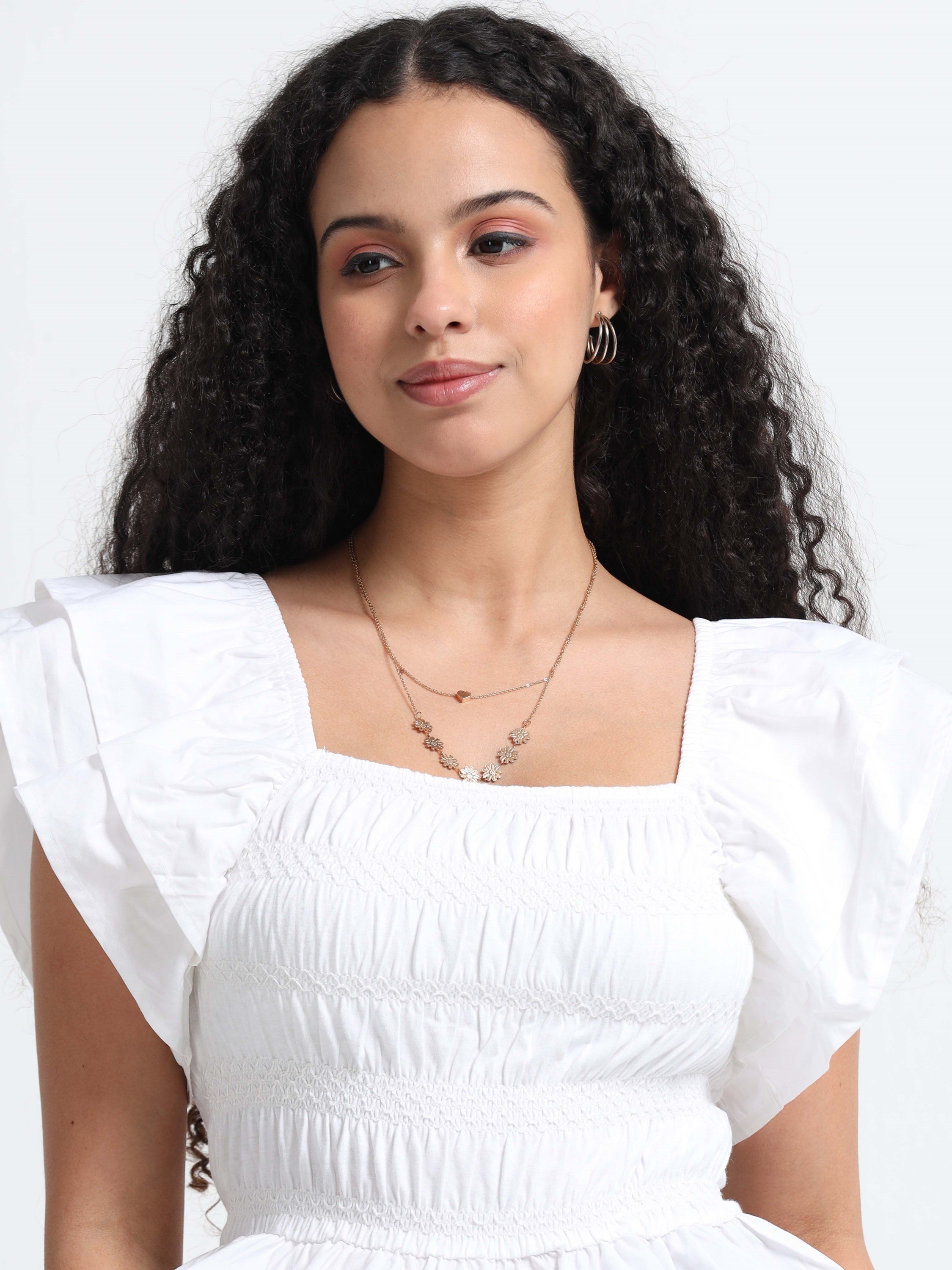 Women White Ruffle Top