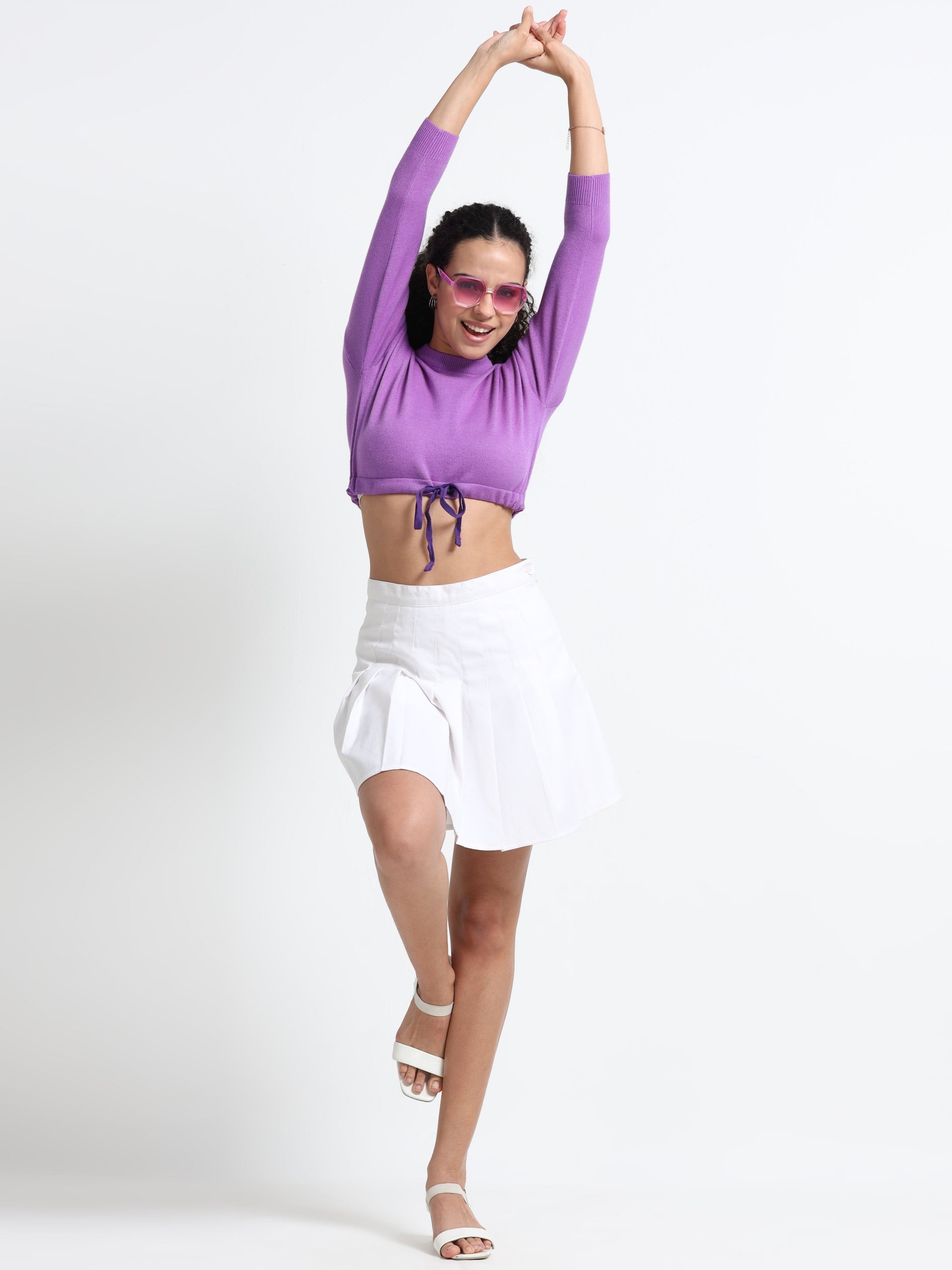 Women Violet Cropped Top With Tie Up