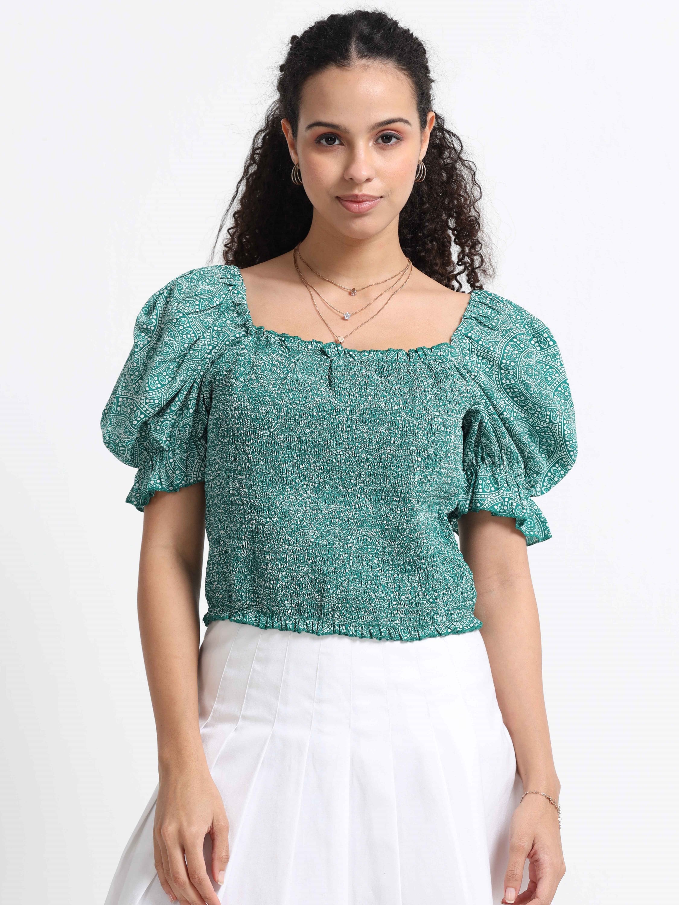 Women Square Neck Puff Sleeve Top