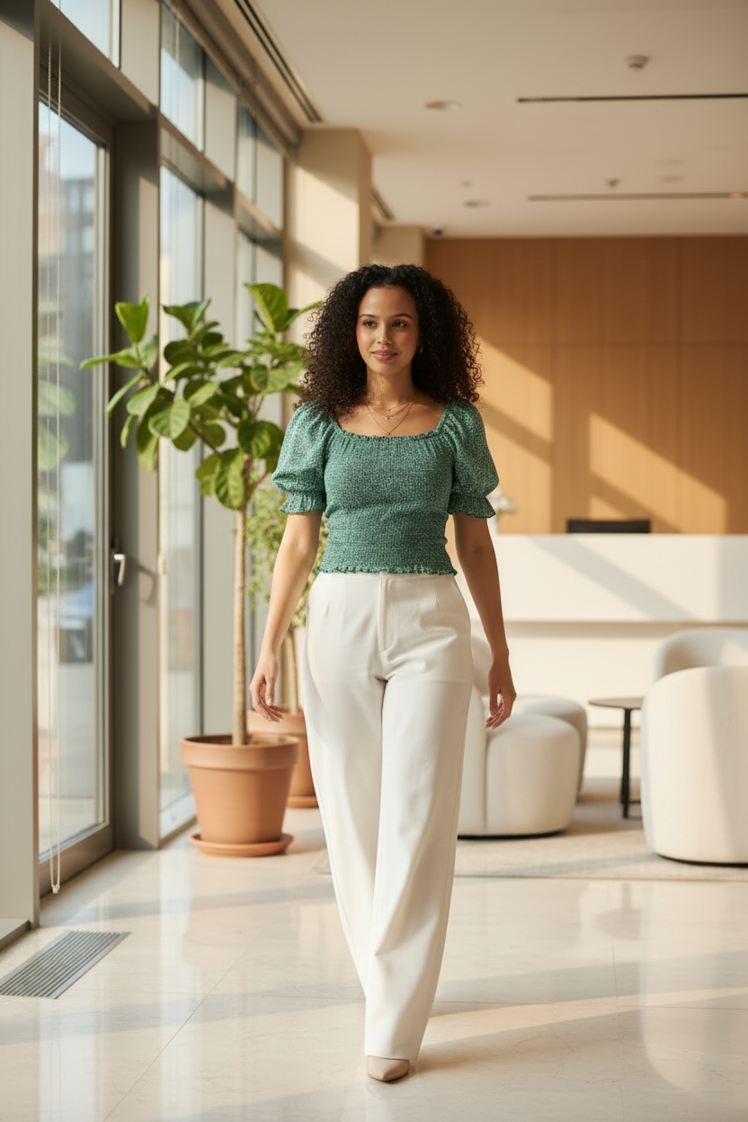Women Square Neck Puff Sleeve Top