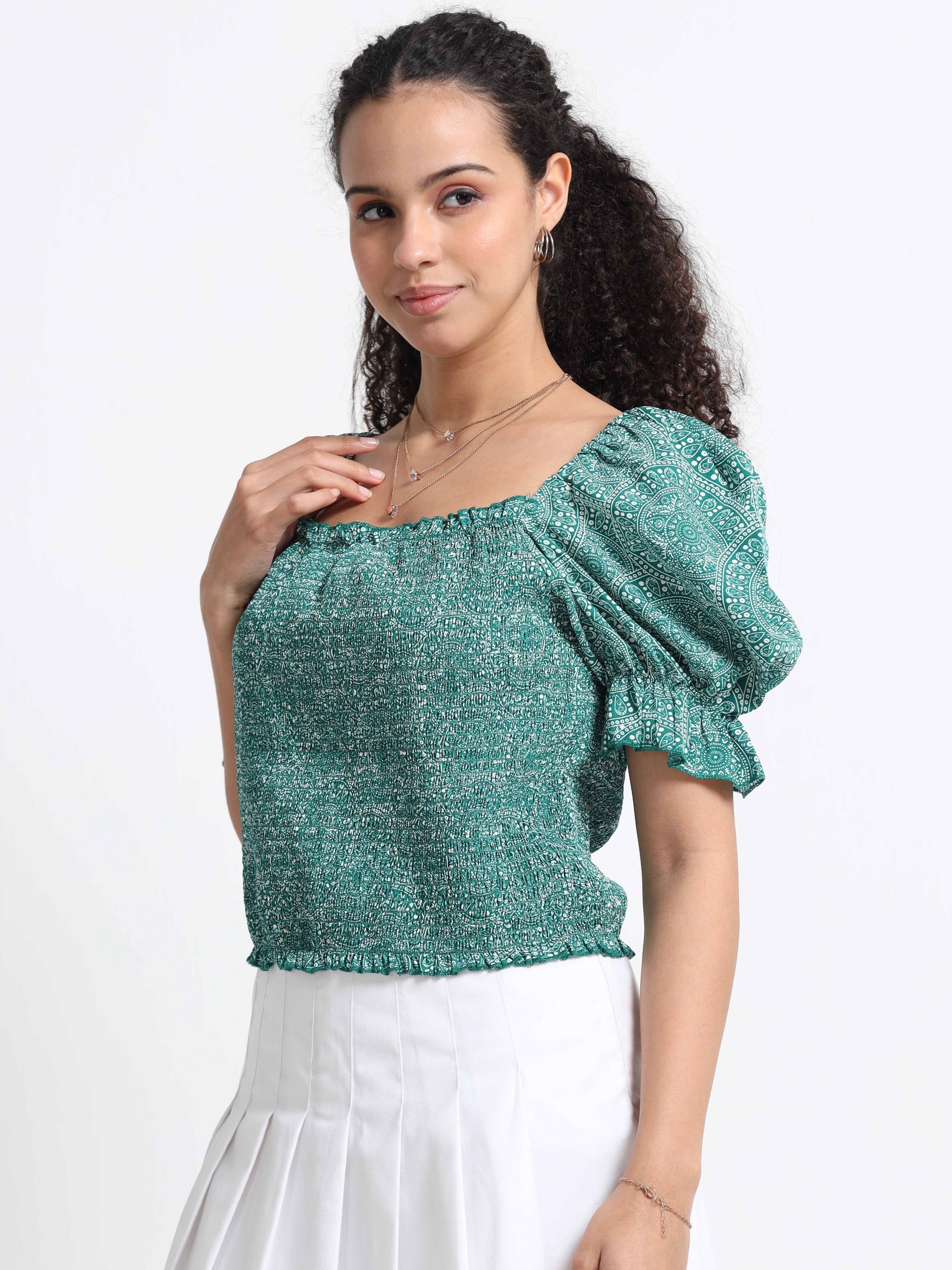 Women Square Neck Puff Sleeve Top
