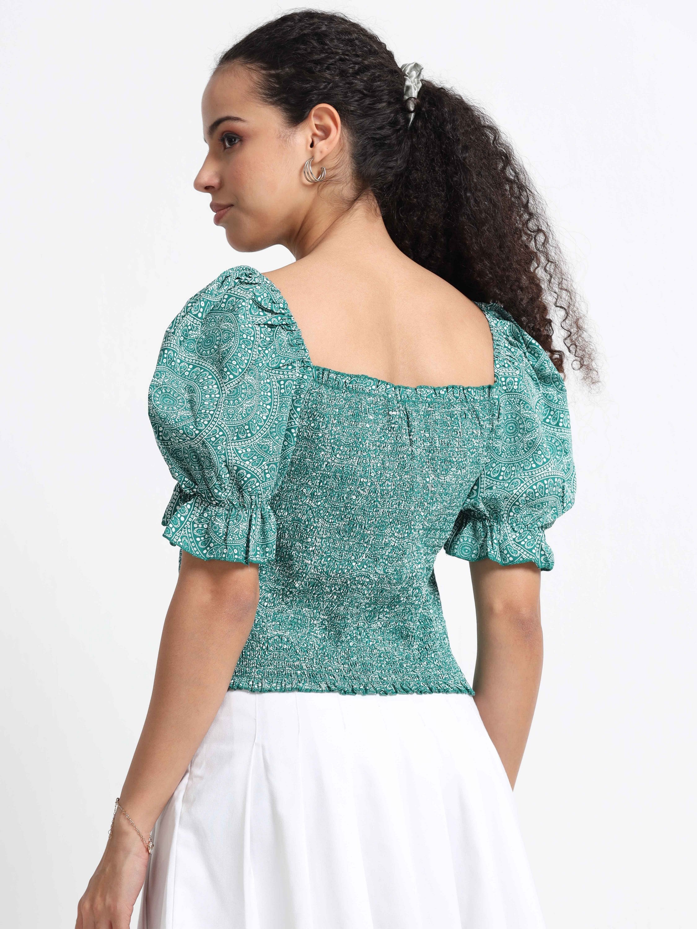 Women Square Neck Puff Sleeve Top