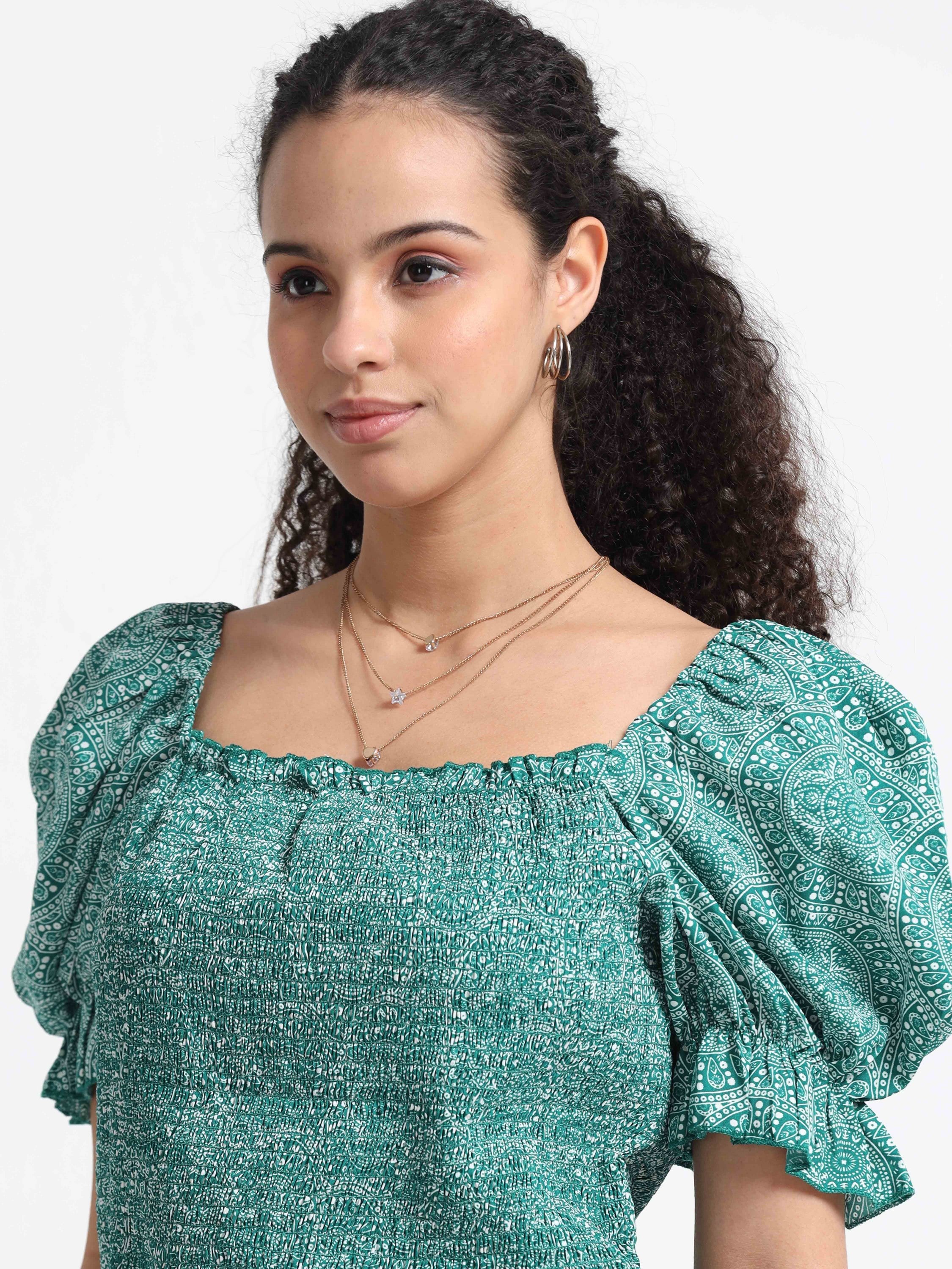 Women Square Neck Puff Sleeve Top