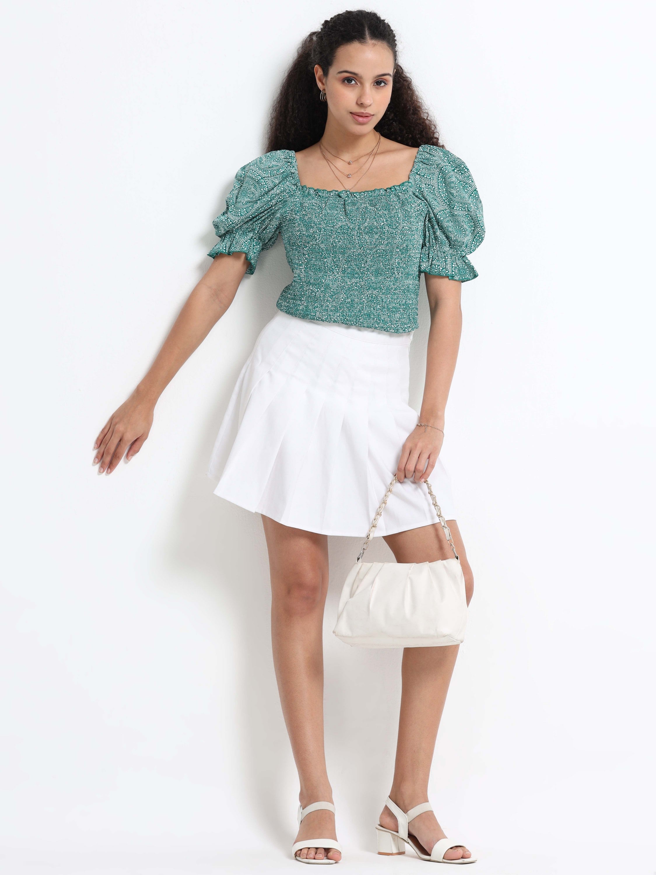 Women Square Neck Puff Sleeve Top