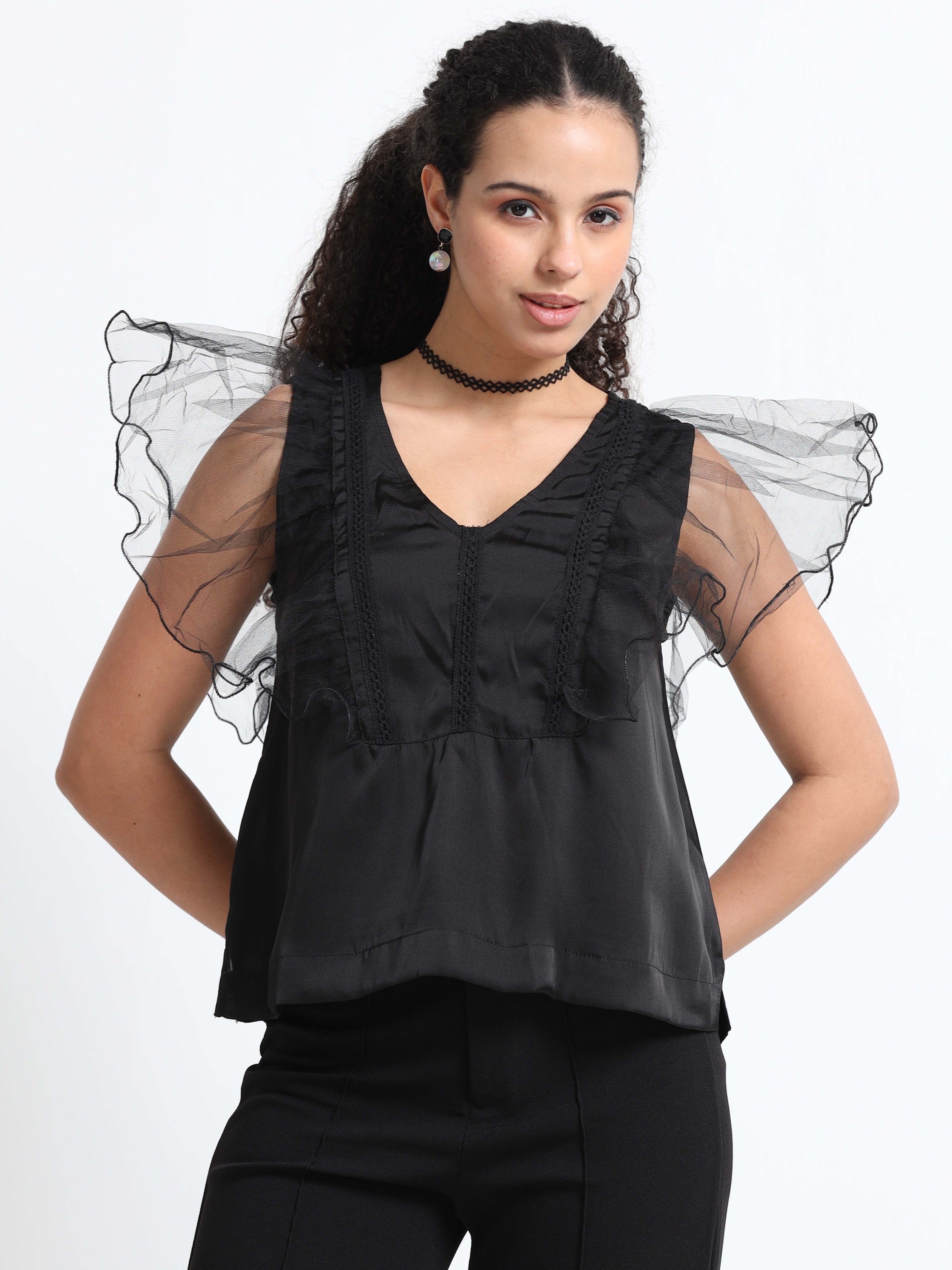 Women V- Neck Frill Fairy Top