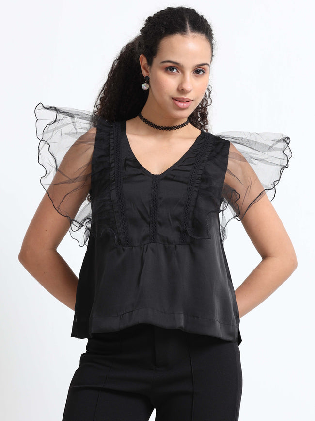 Women V- Neck Frill Fairy Top