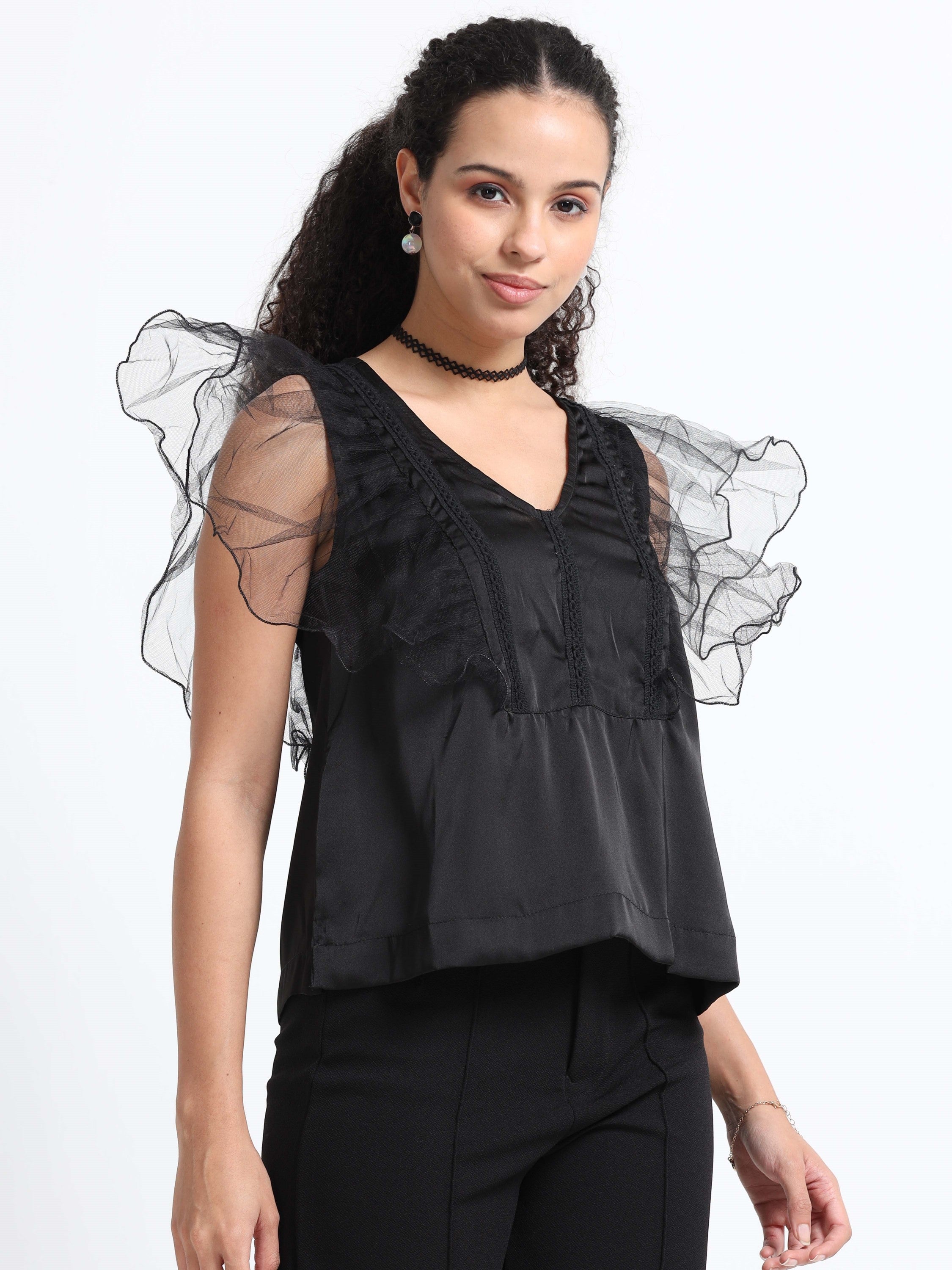 Women V- Neck Frill Fairy Top