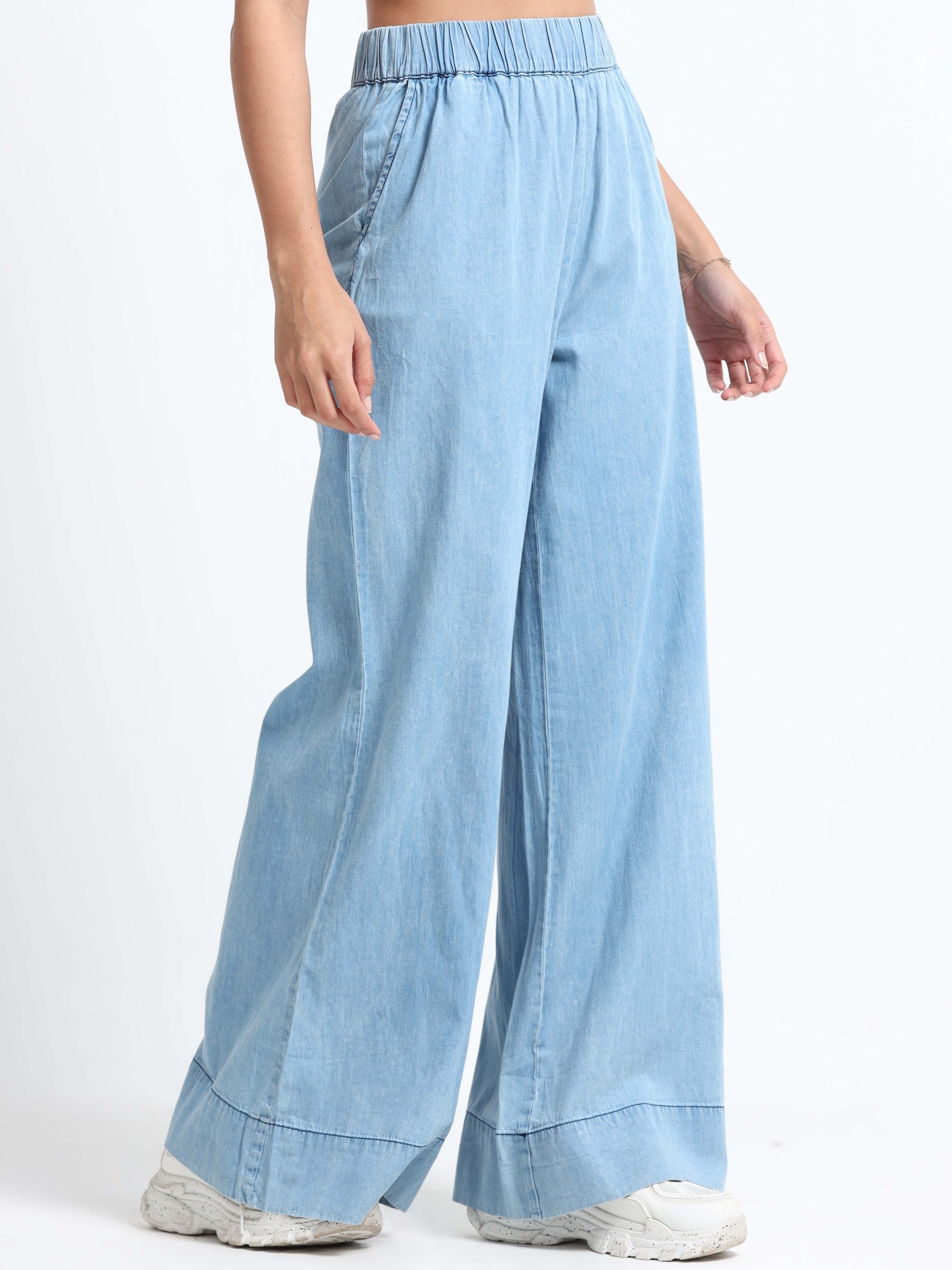 Women Blue Denim Relaxed Plazzo