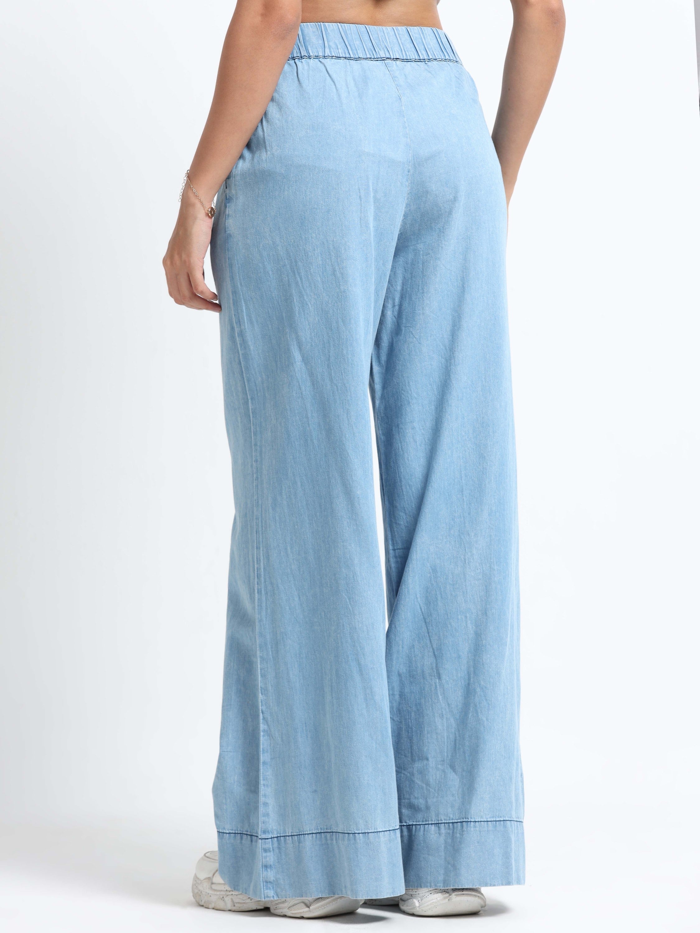 Women Blue Denim Relaxed Plazzo