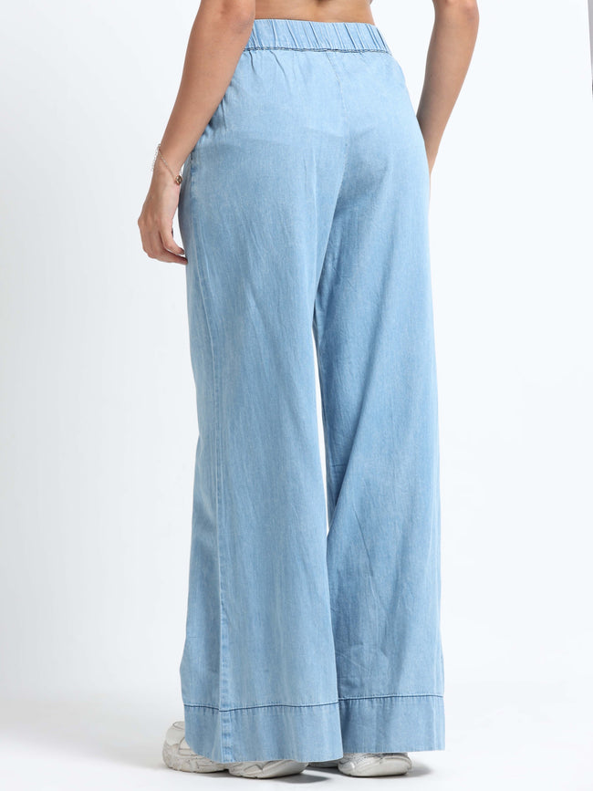 Women Blue Denim Relaxed Plazzo