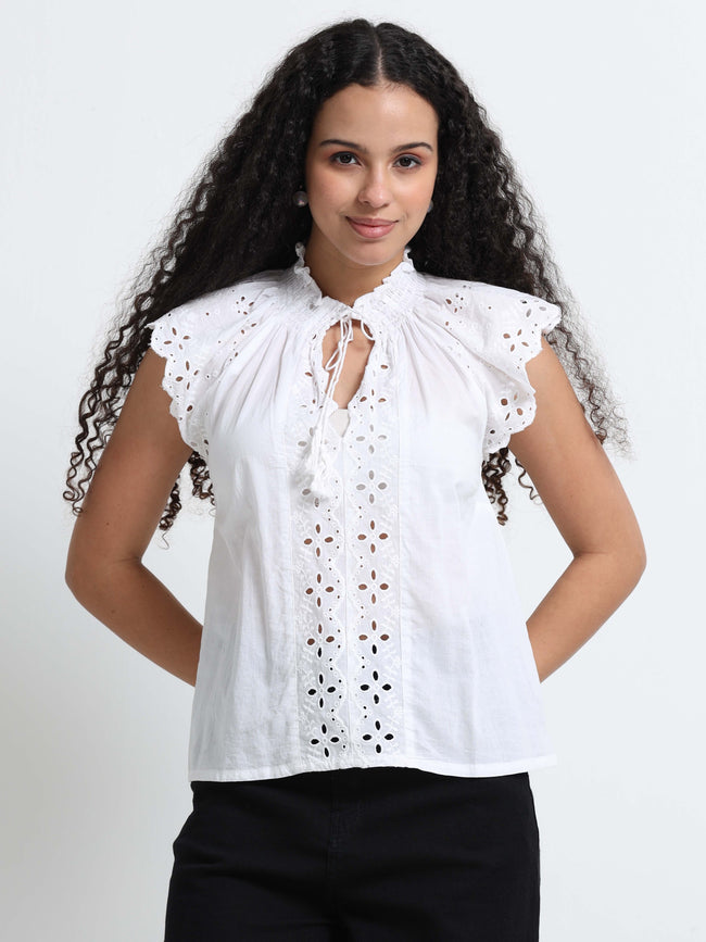 Women White Schiffli Top