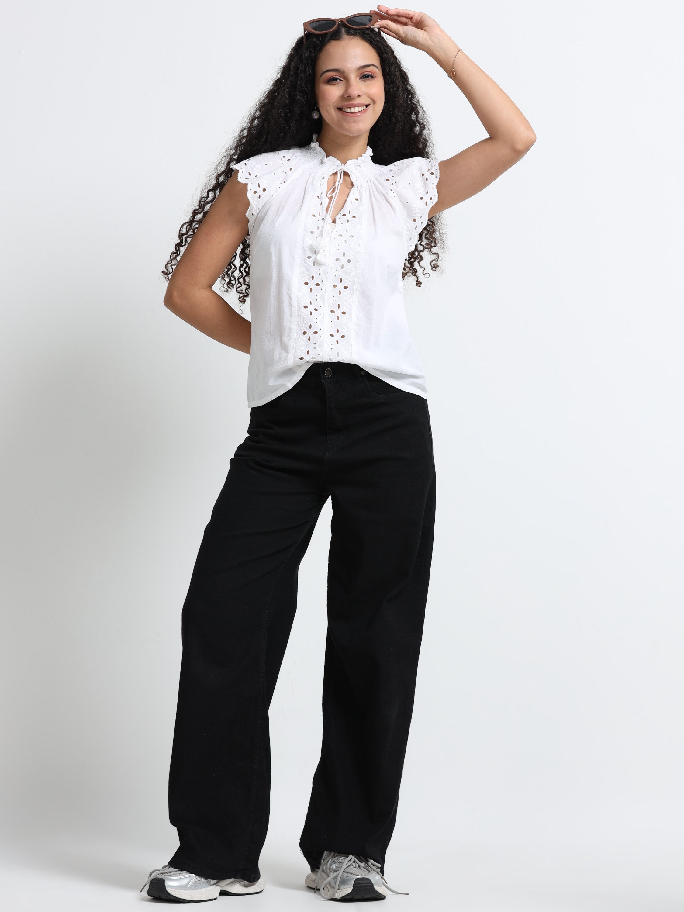 Women White Schiffli Top