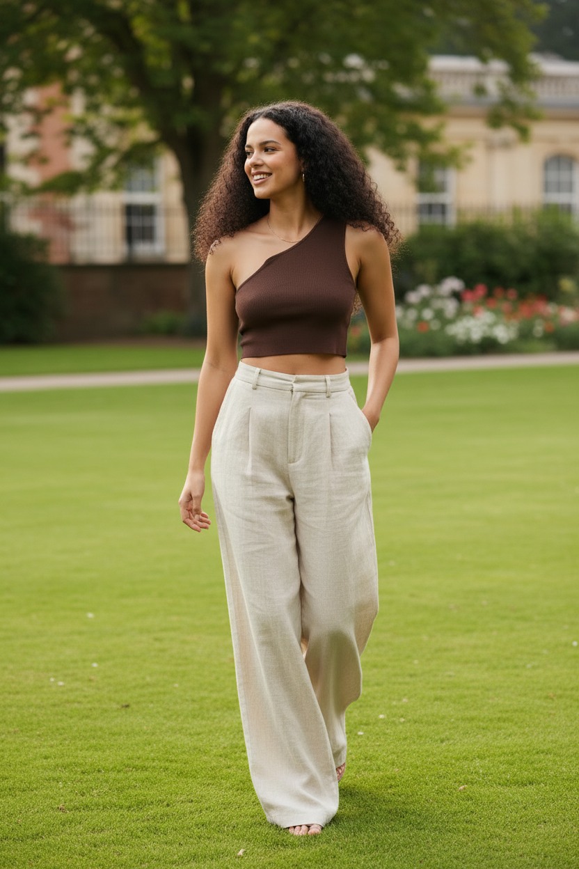 Women Brown One Shoulder Crop Top