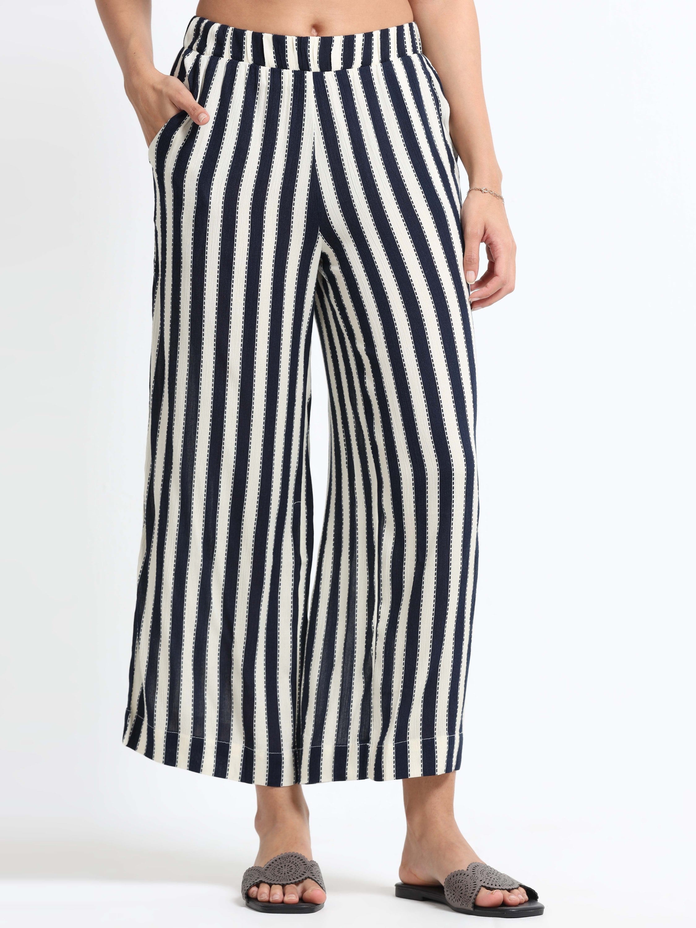 Women Viscose Navy Chic Pants