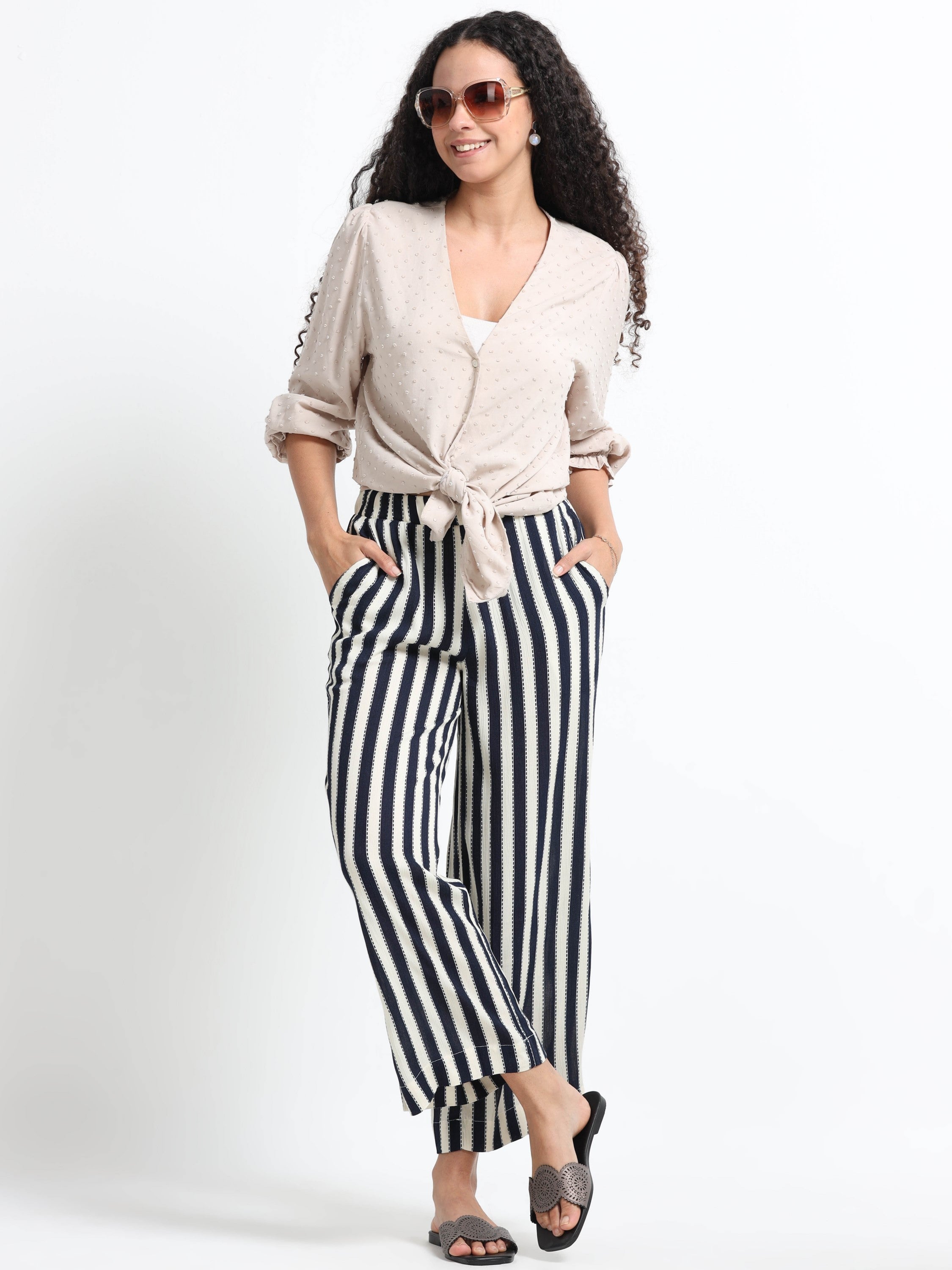 Women Viscose Navy Chic Pants