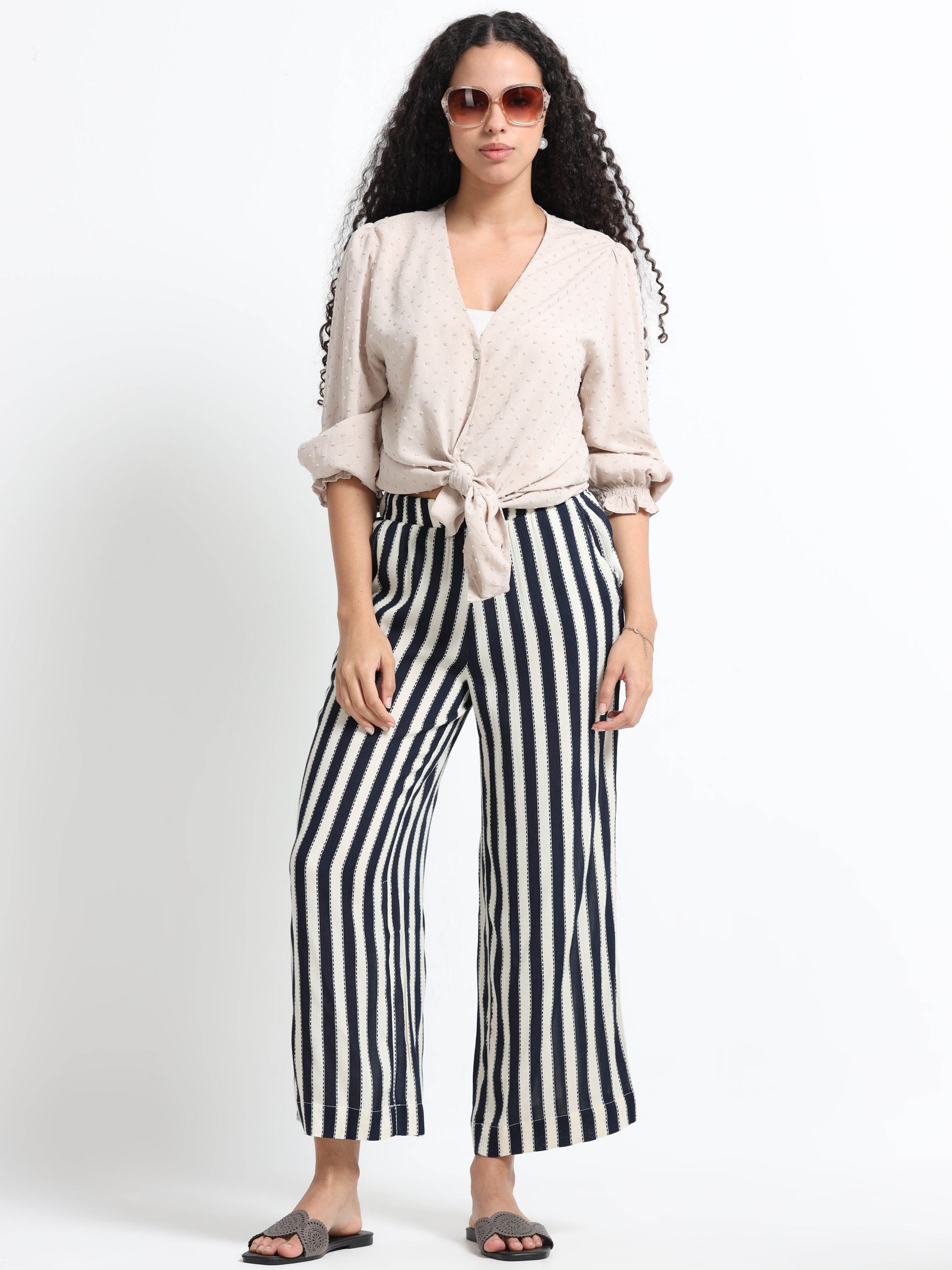 Women Viscose Navy Chic Pants