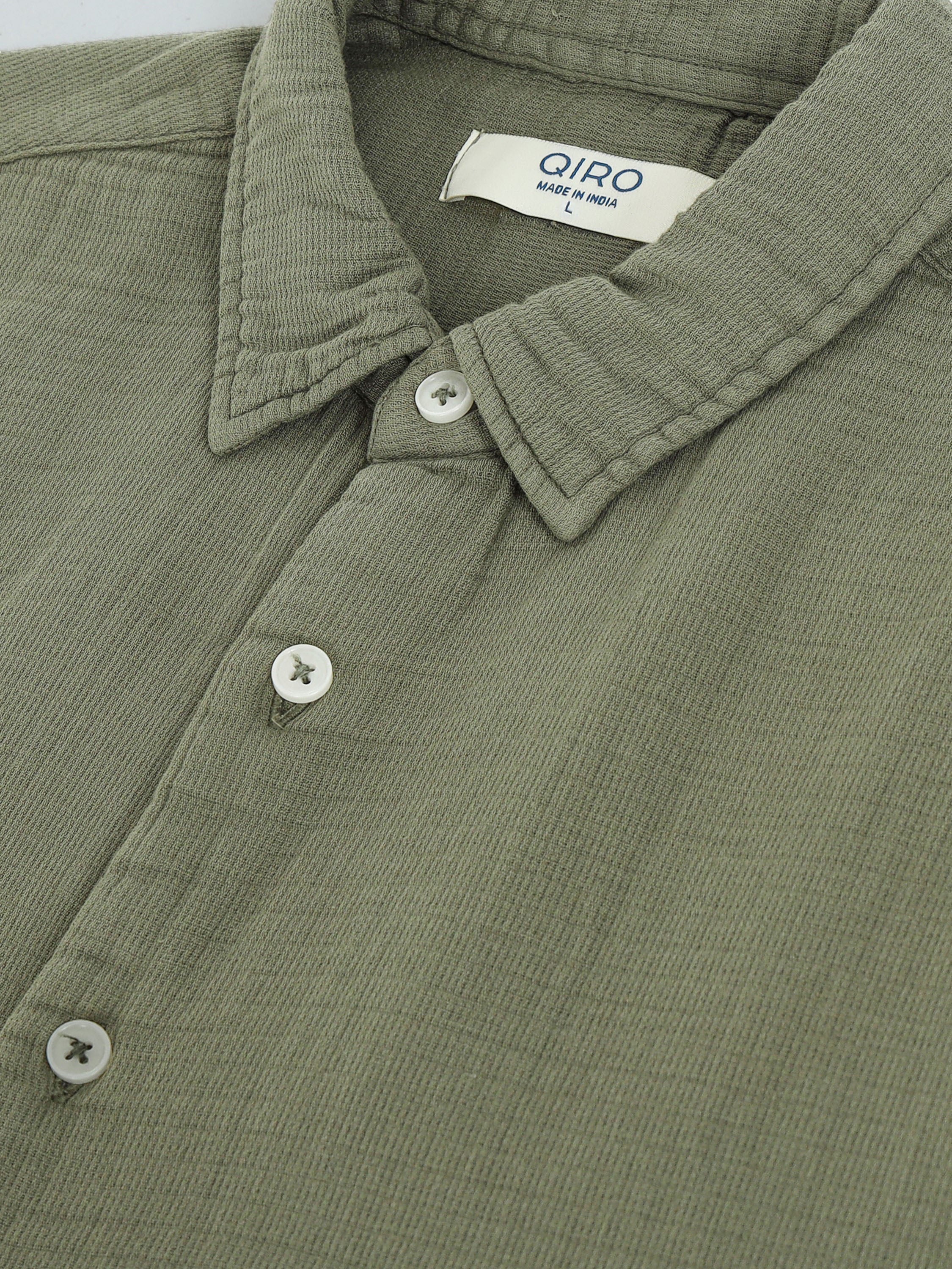 Men Green Cotton Double Cloth Shirt