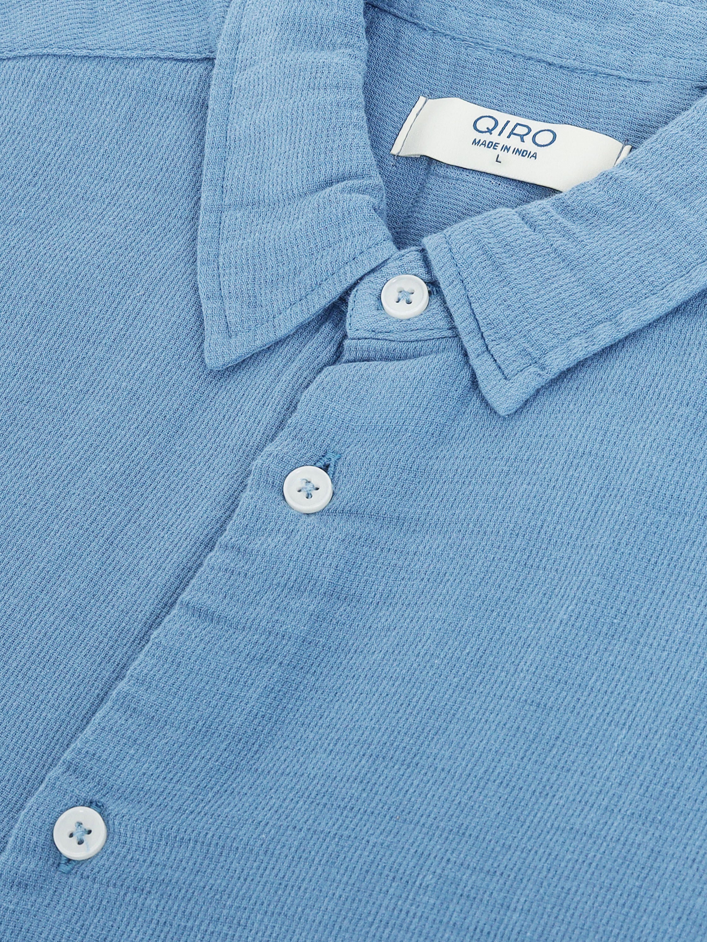 Men Blue Cotton Double Cloth Shirt