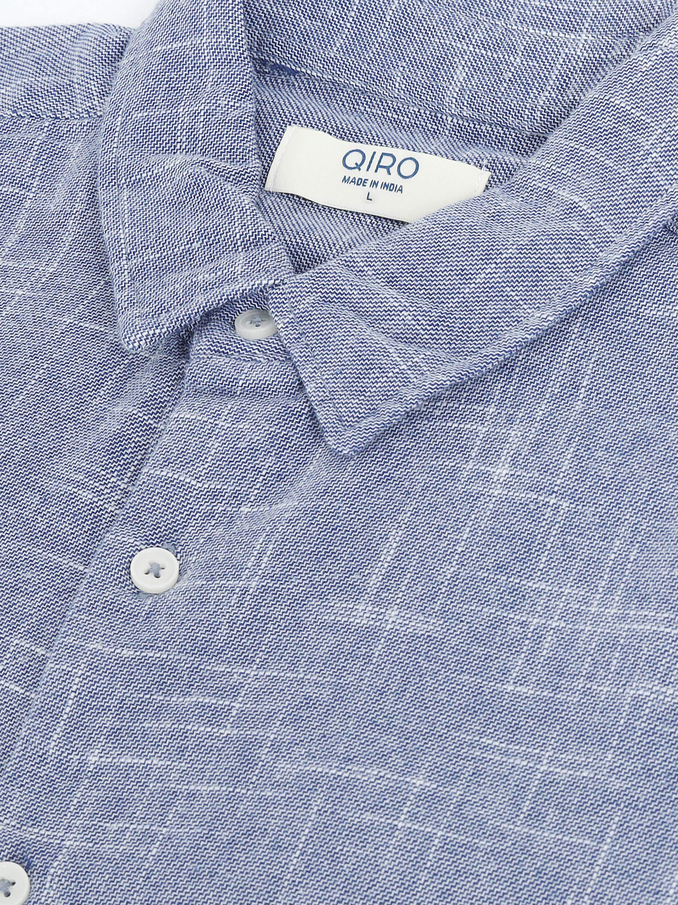 Men Blue Slub Textured Shirt