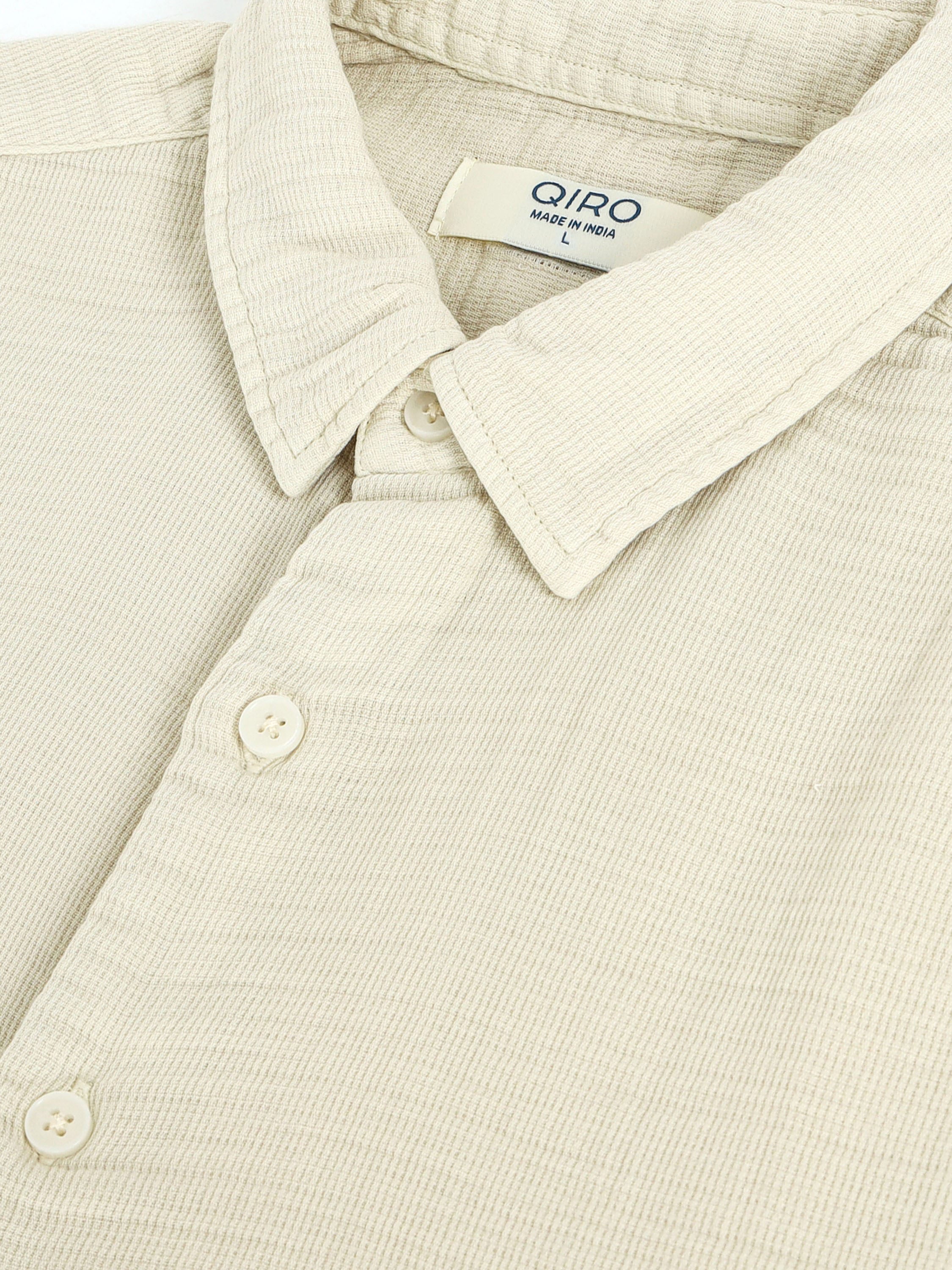 Men Beige Cotton Double Cloth Shirt