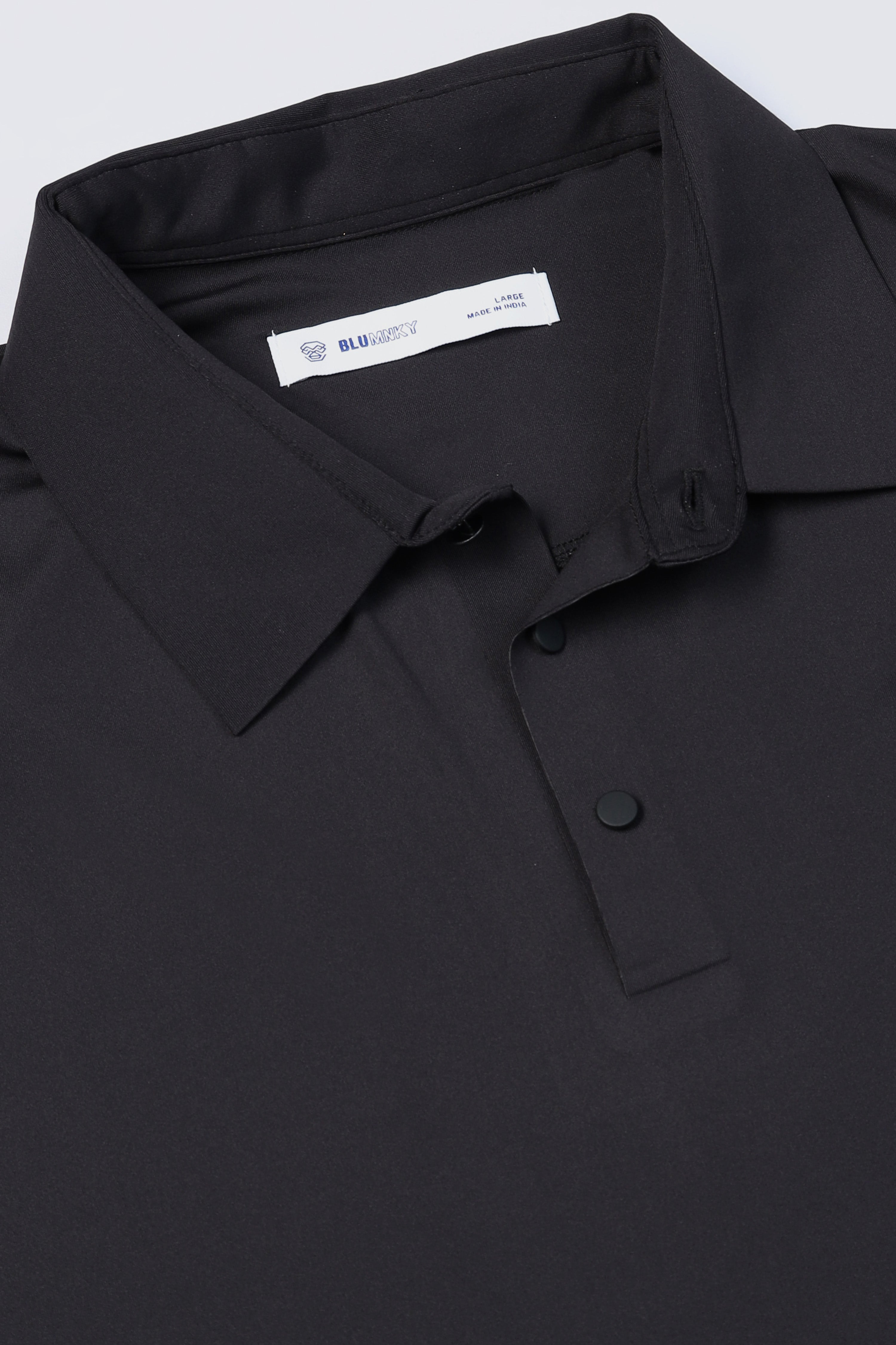 Men Black Viscose Polo T-Shirt