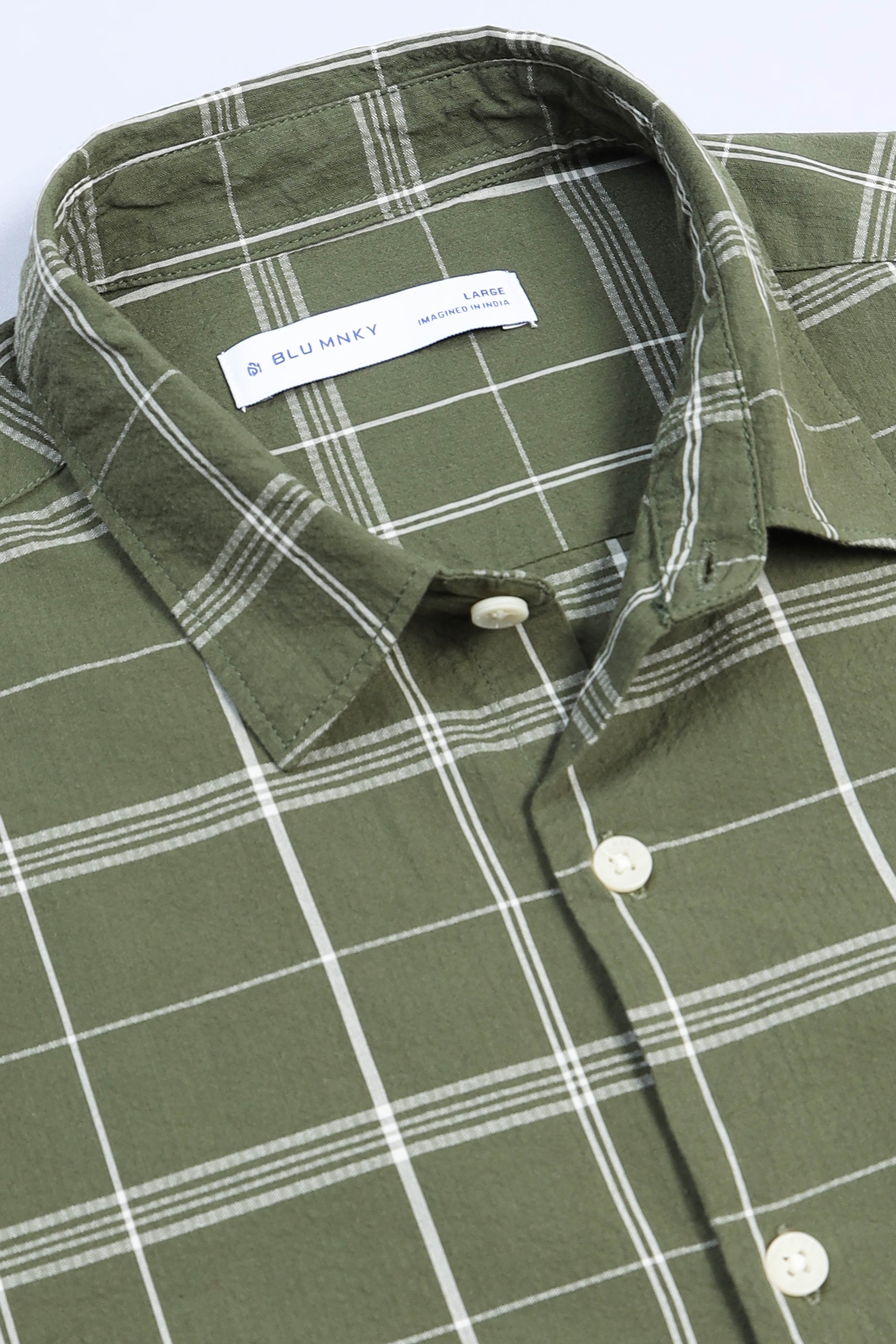 Men Green Checked Casual Shirt