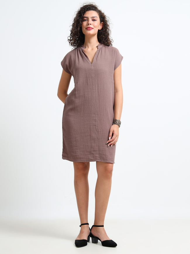 Women Brown Double Gauze Relaxed Dress