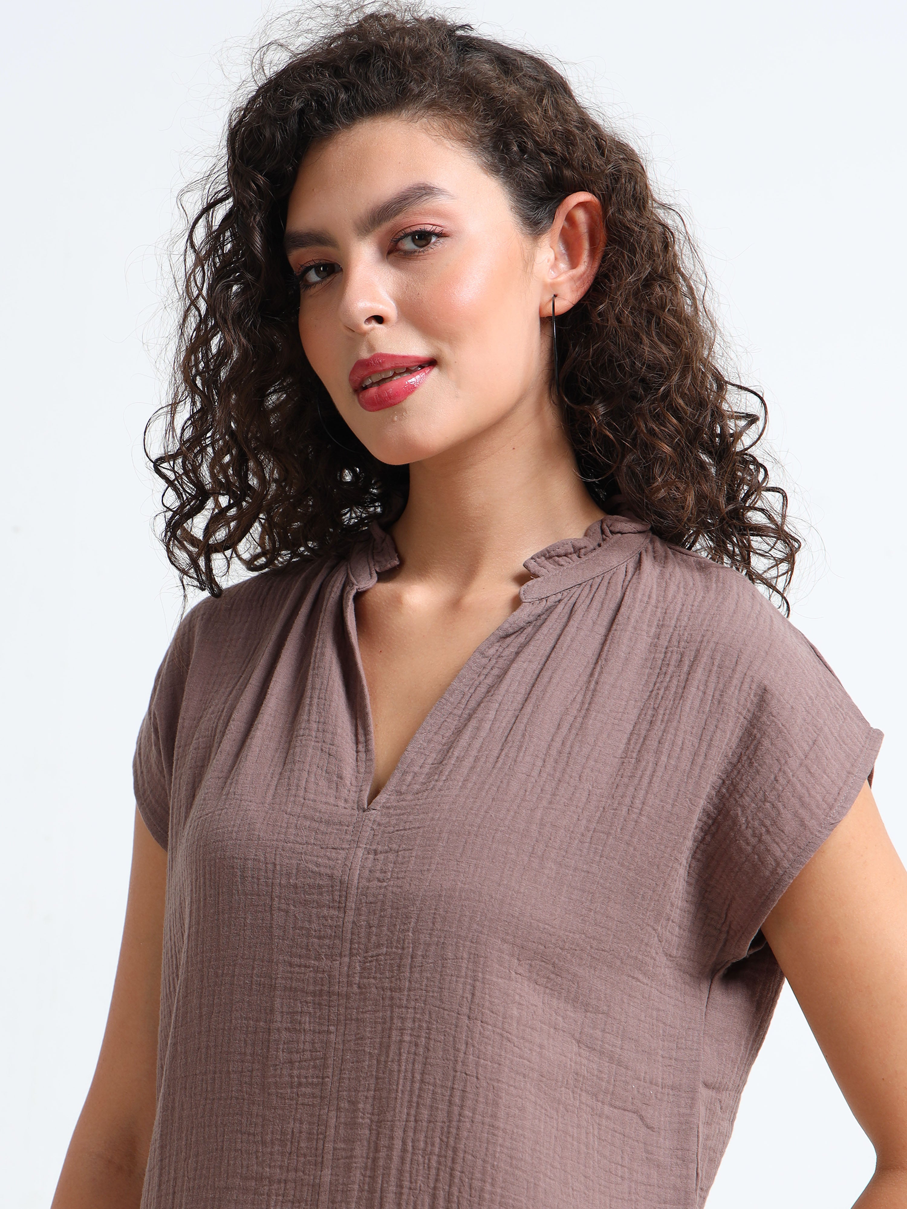 Women Brown Double Gauze Relaxed Dress