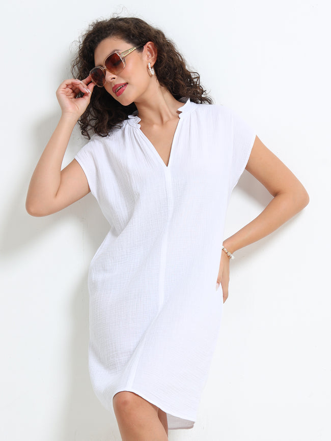 Women White Double Gauze Relaxed Dress