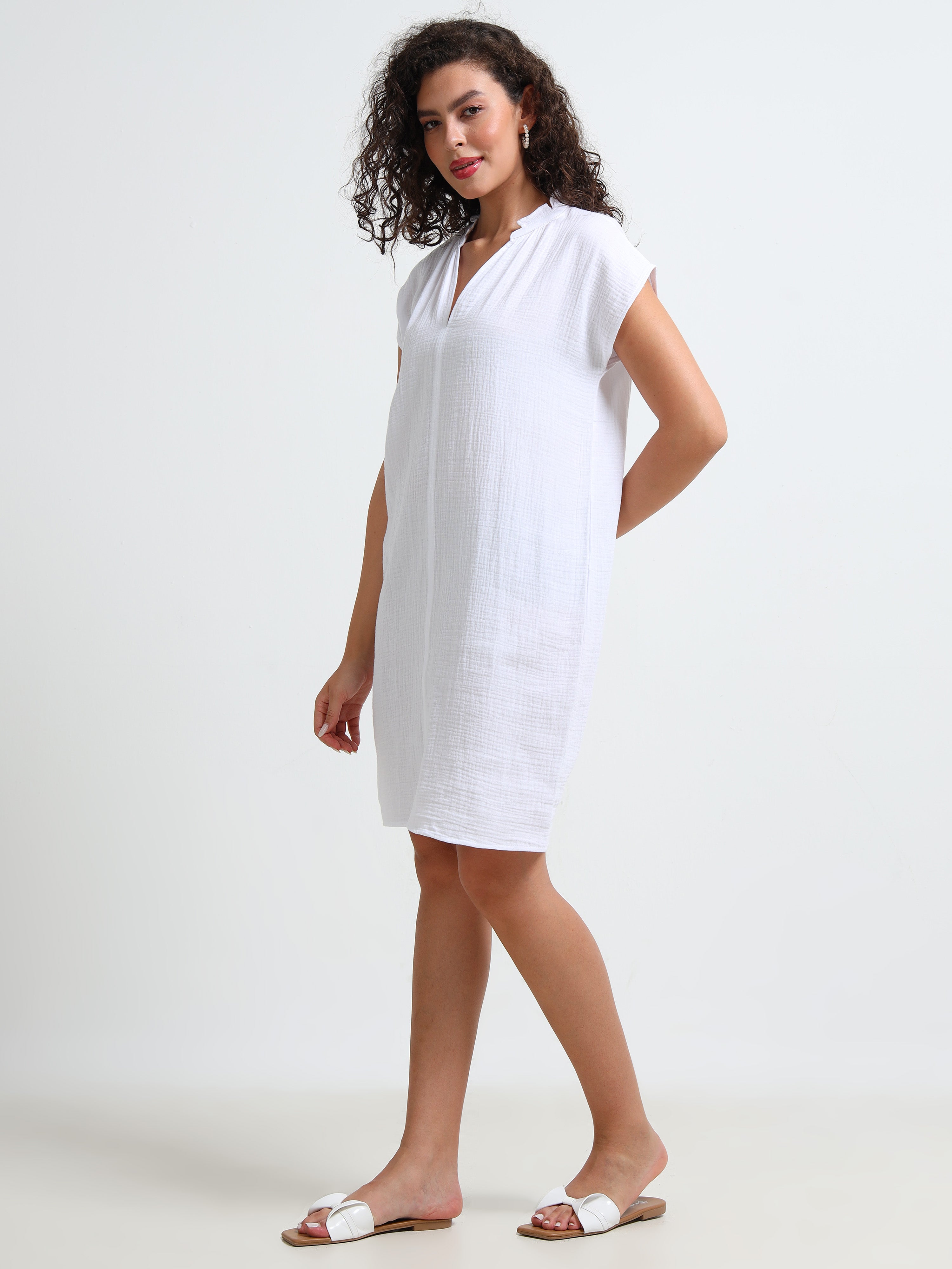 Women White Double Gauze Relaxed Dress