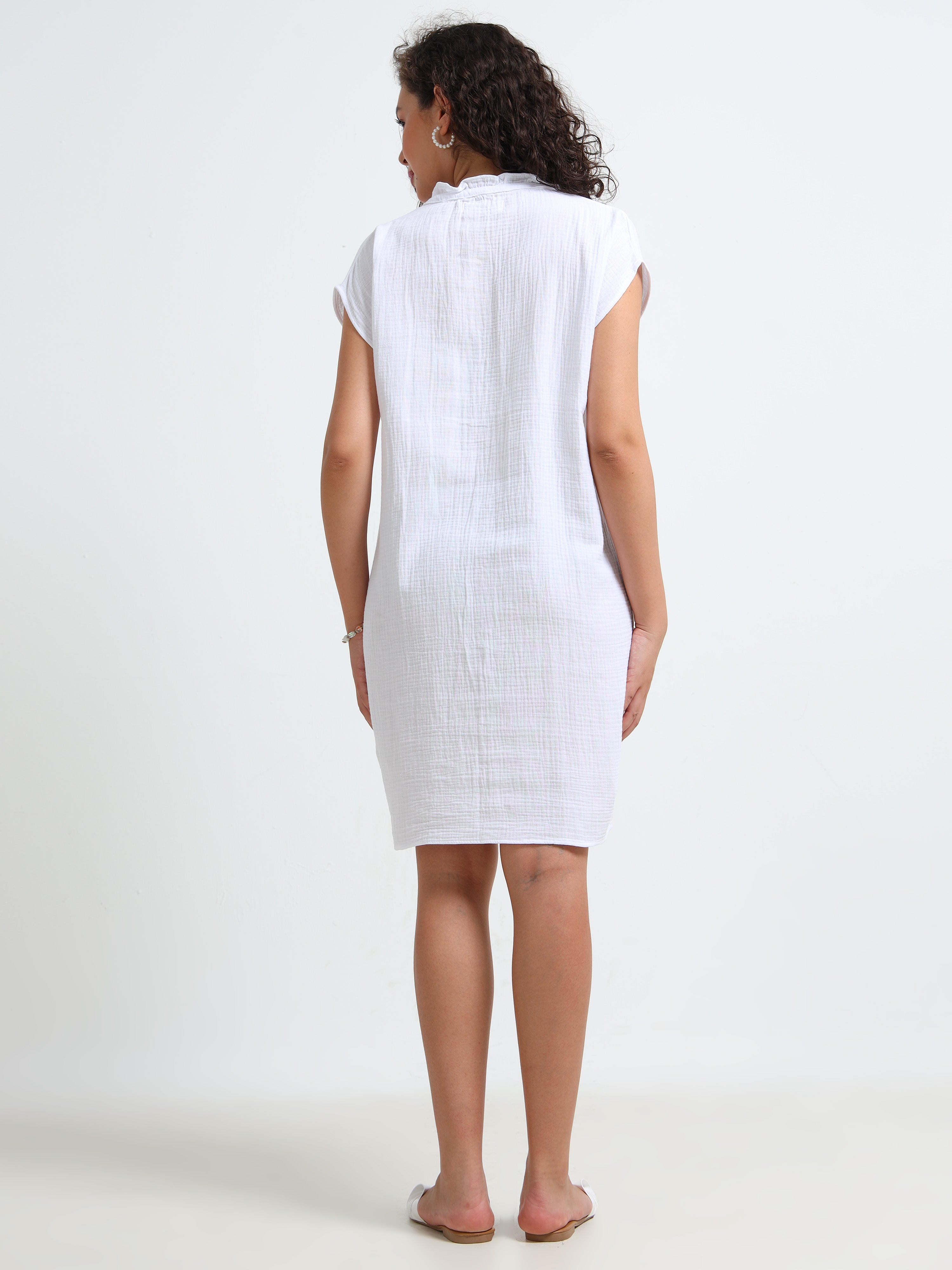 Women White Double Gauze Relaxed Dress