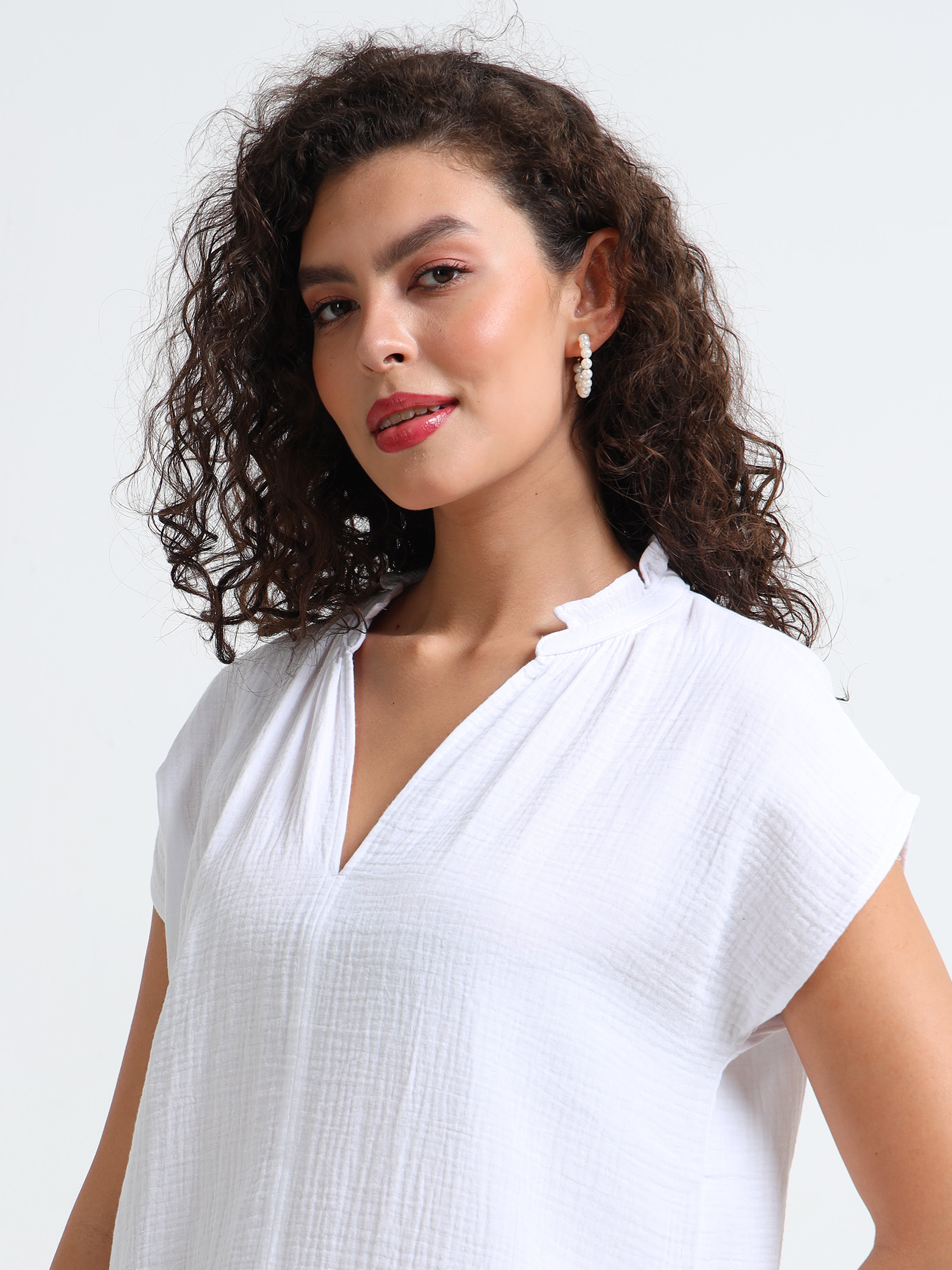 Women White Double Gauze Relaxed Dress