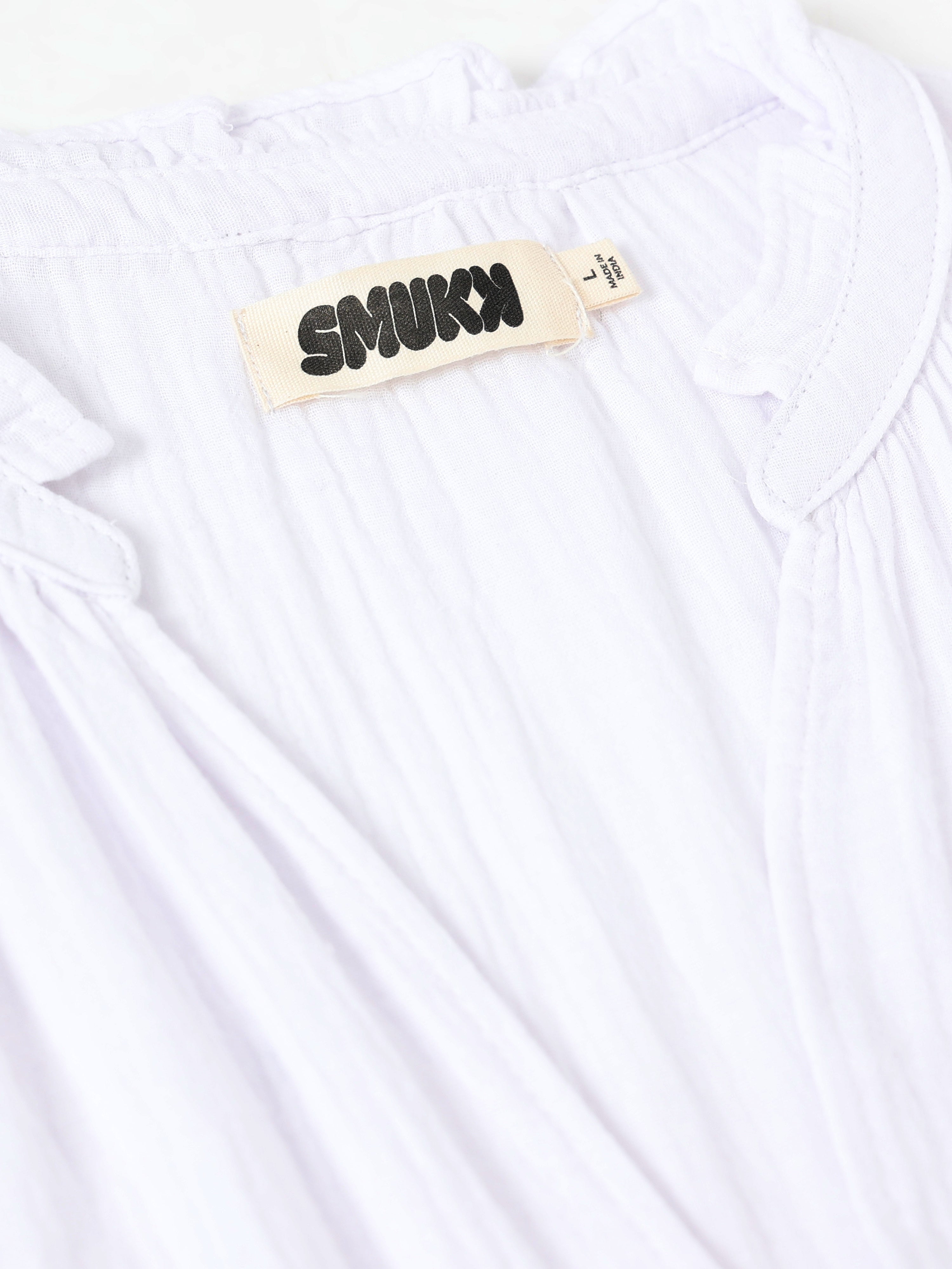 Women White Double Gauze Relaxed Dress