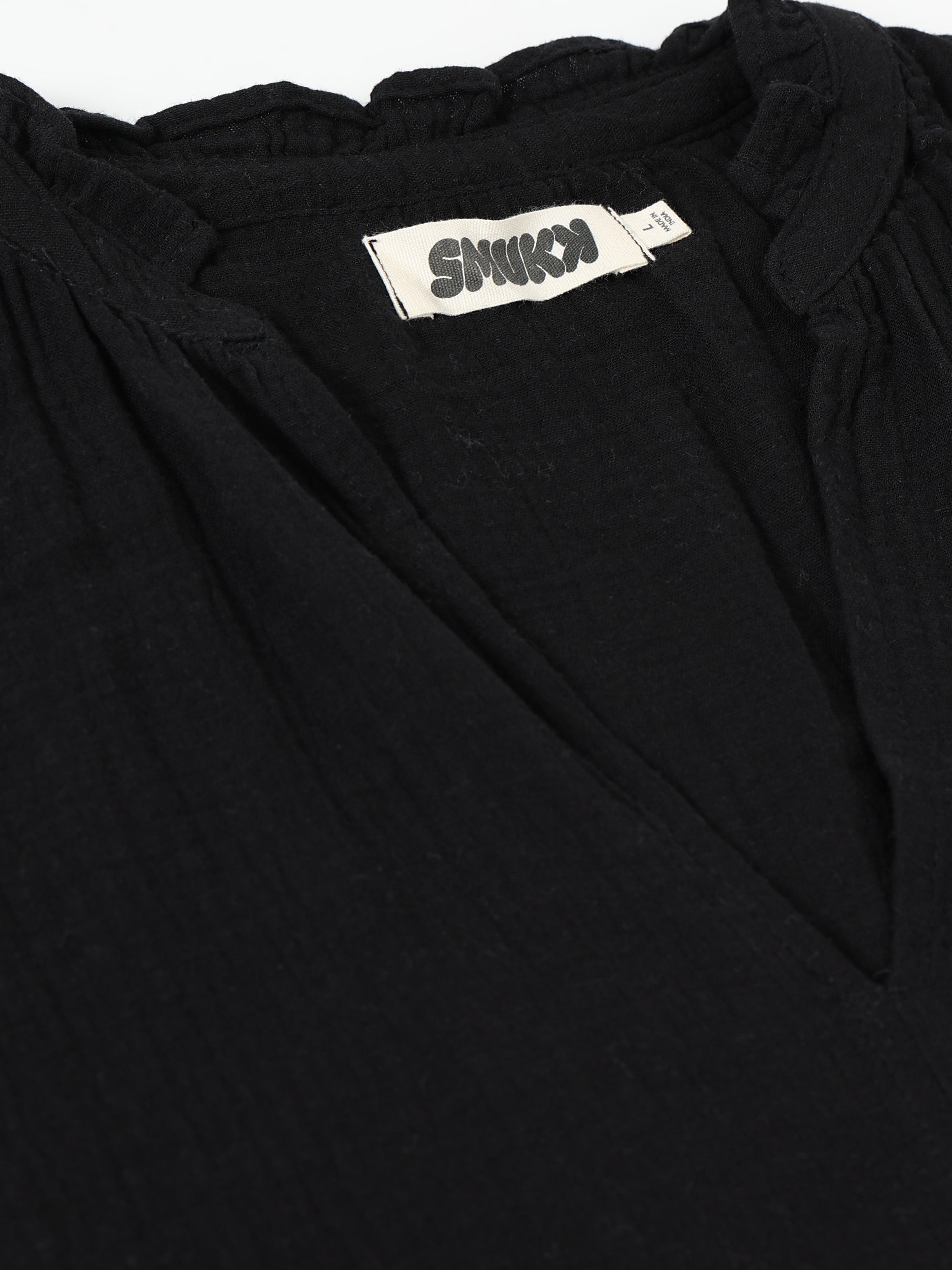 Women Black Double Gauze Relaxed Dress