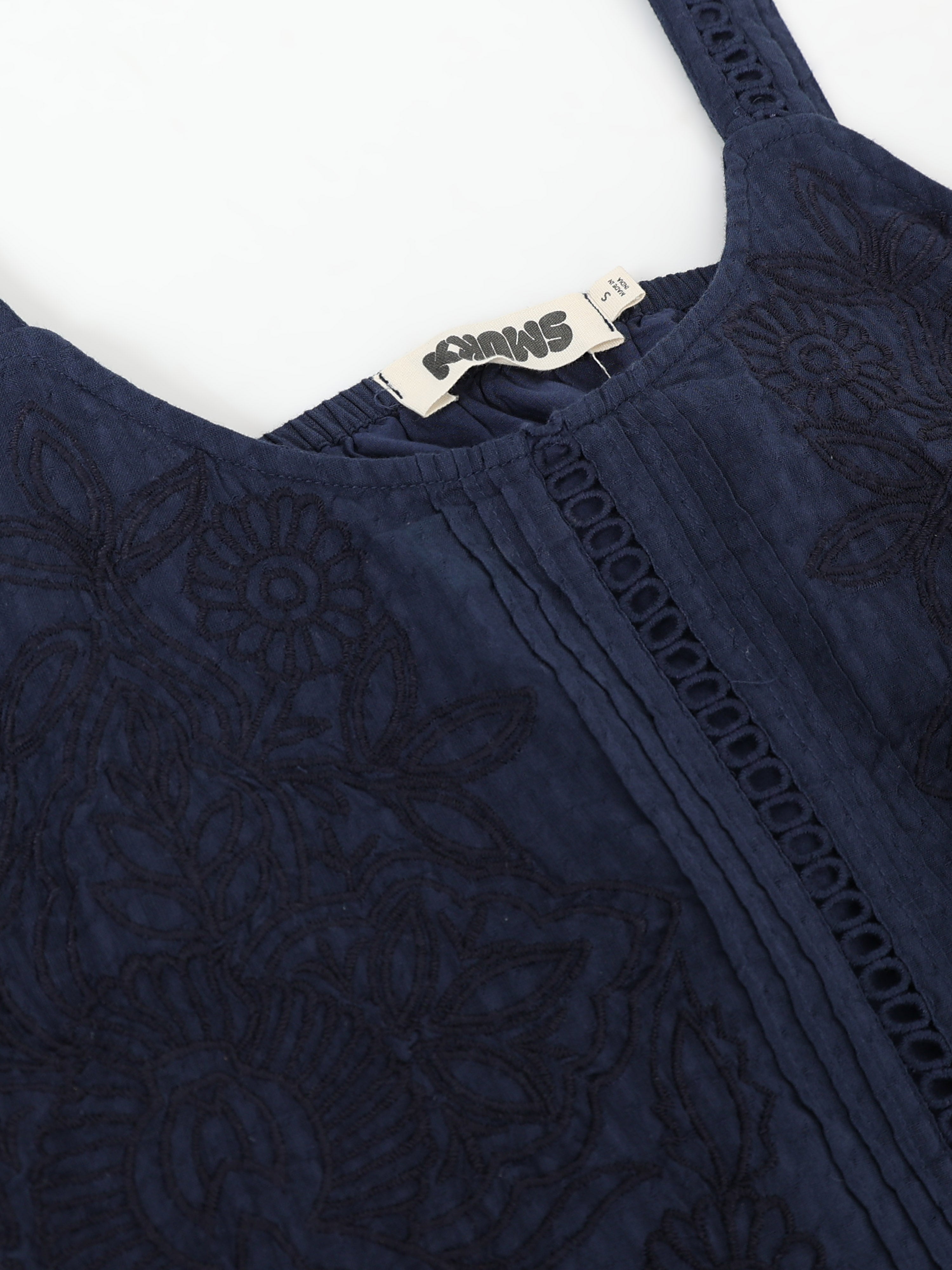 Women Navy Embroidered Peplum Top