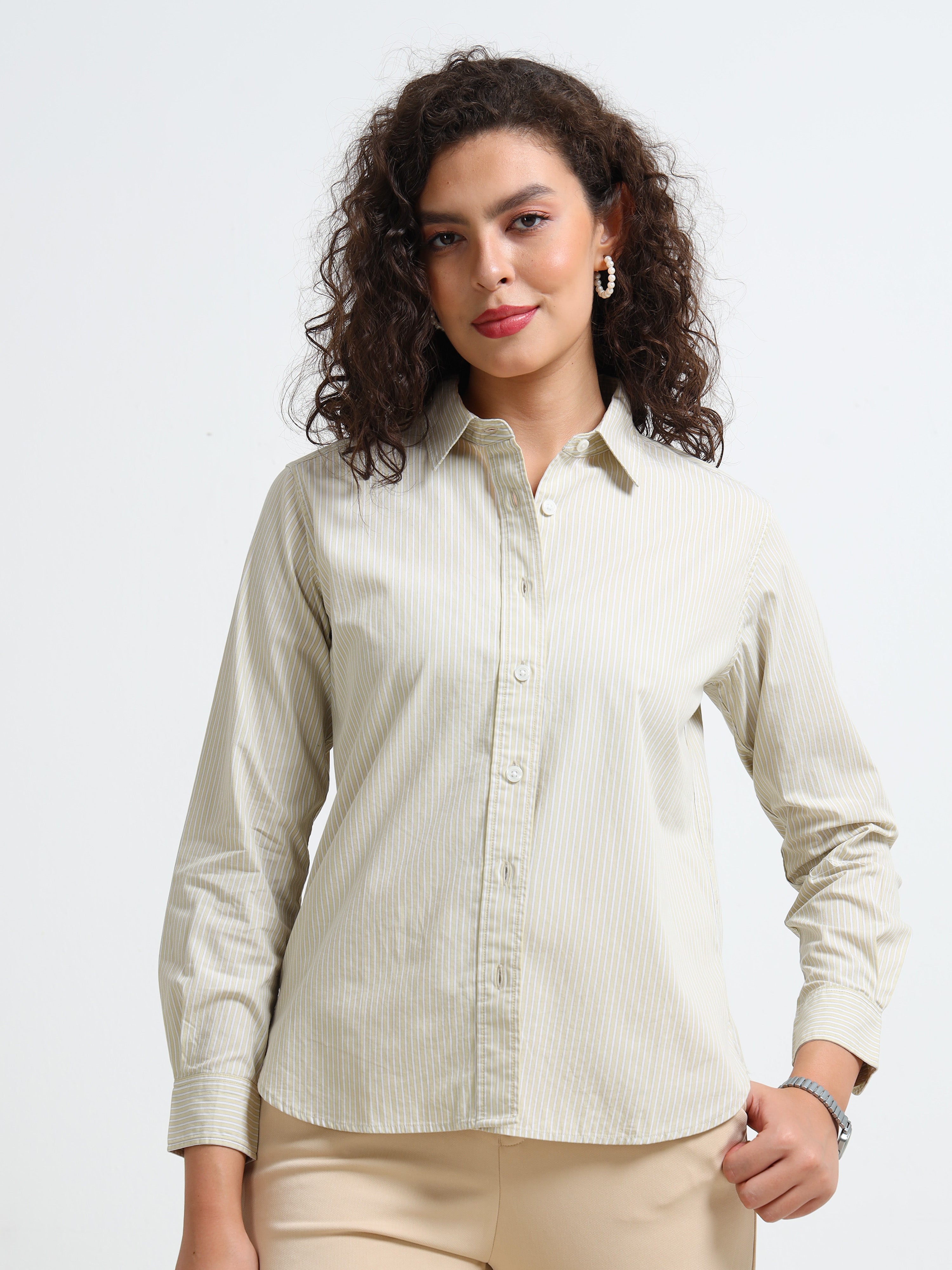 Women Green Stripe Shirt