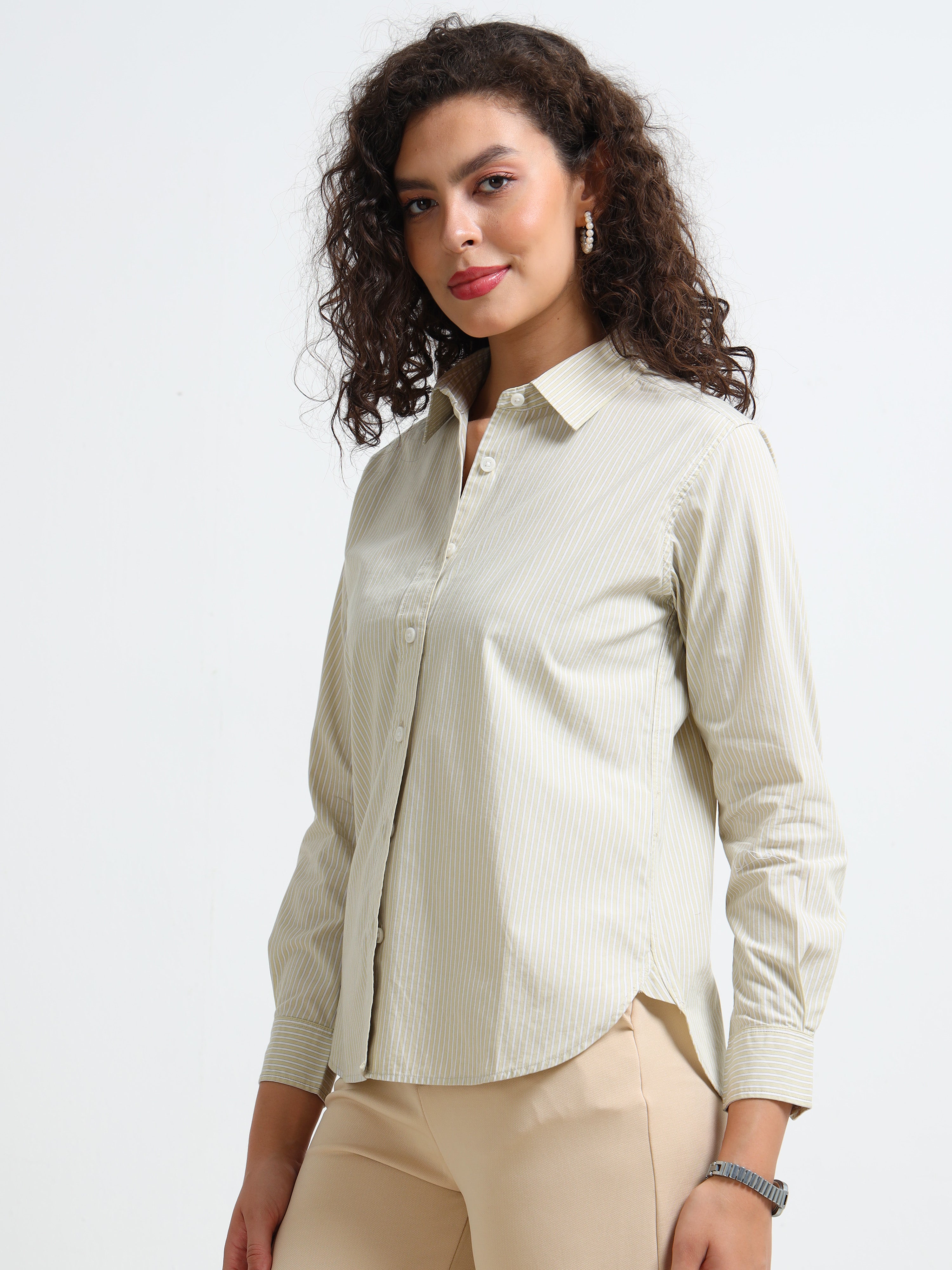 Women Green Stripe Shirt