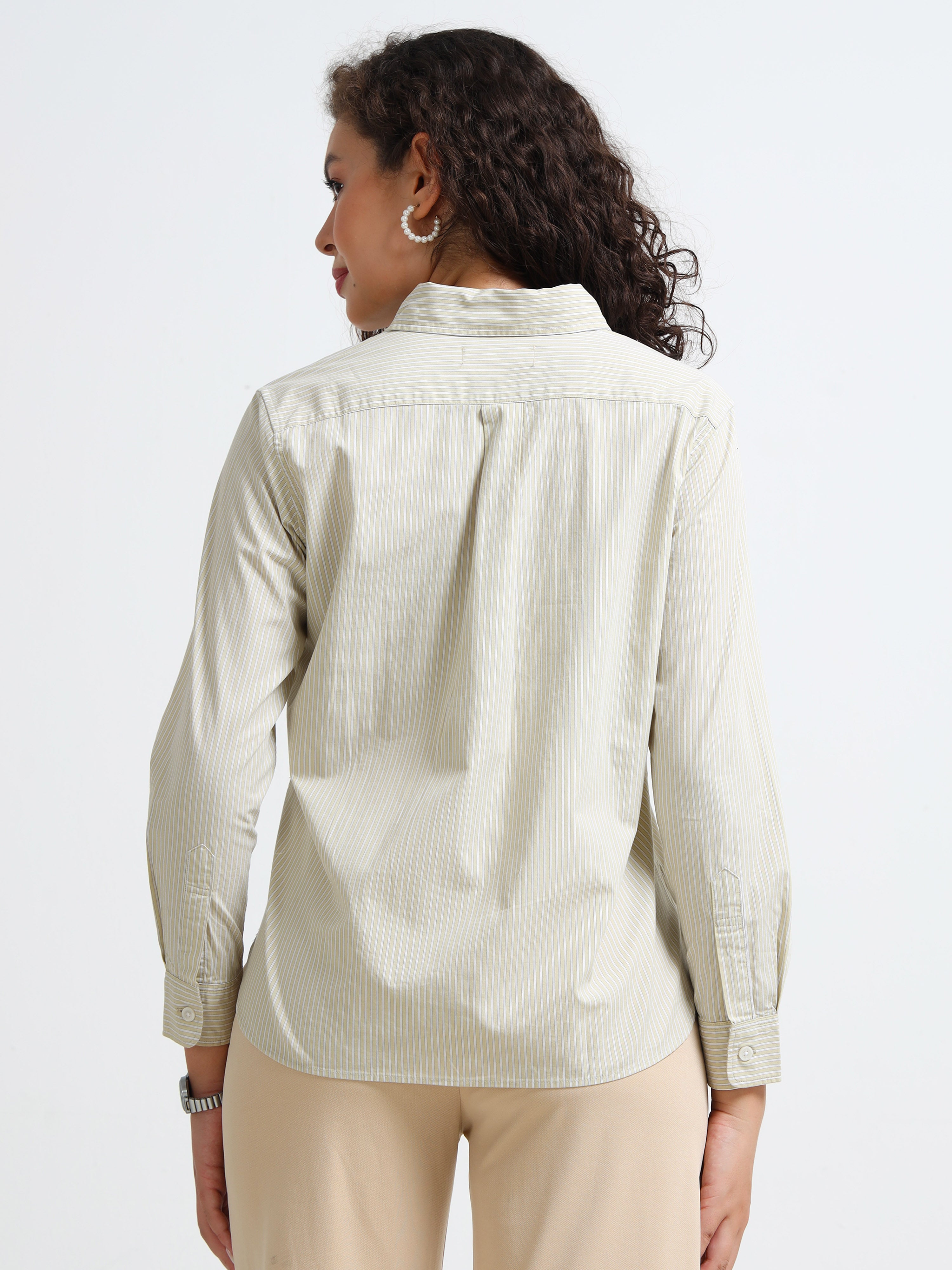 Women Green Stripe Shirt