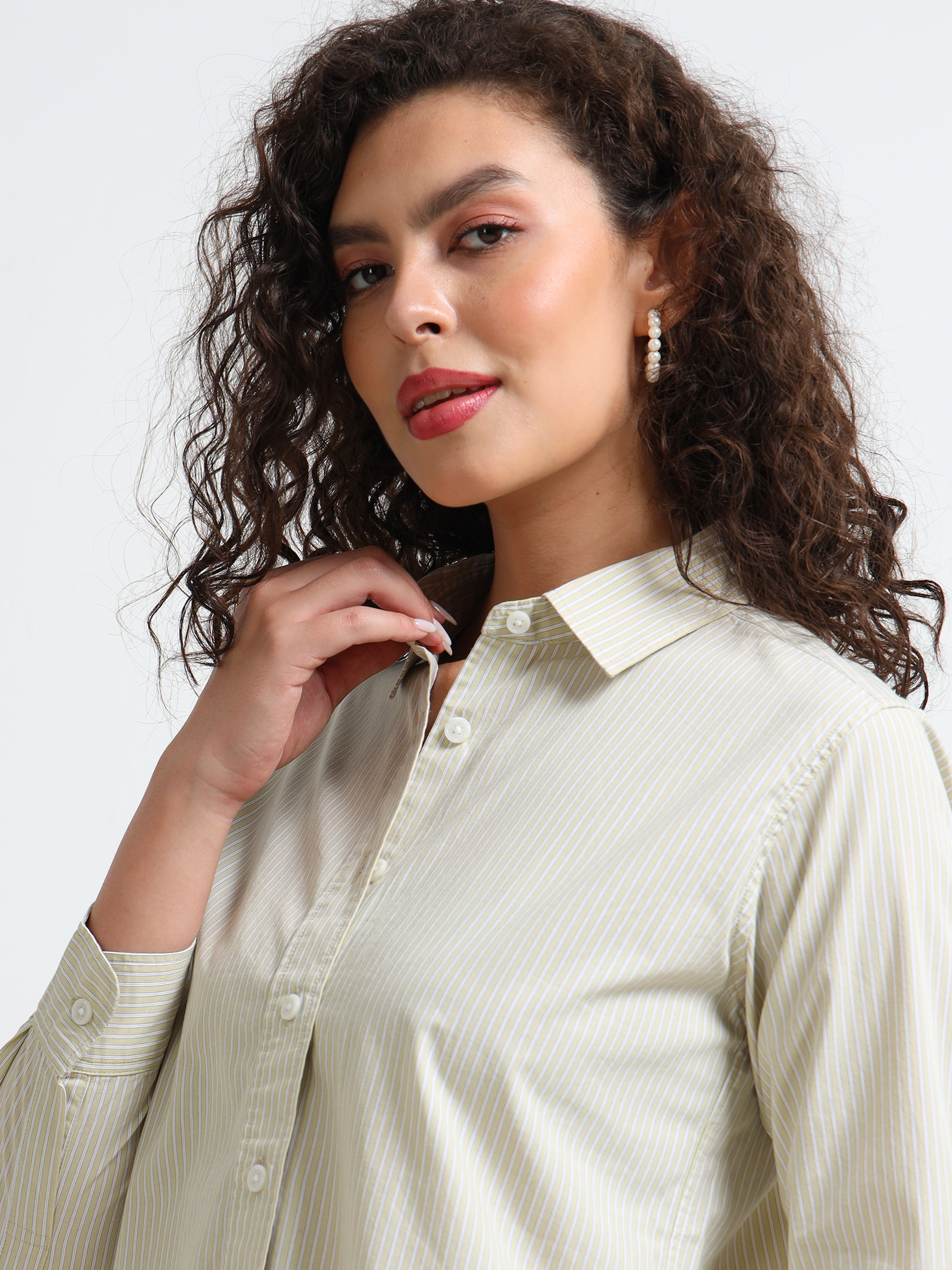 Women Green Stripe Shirt