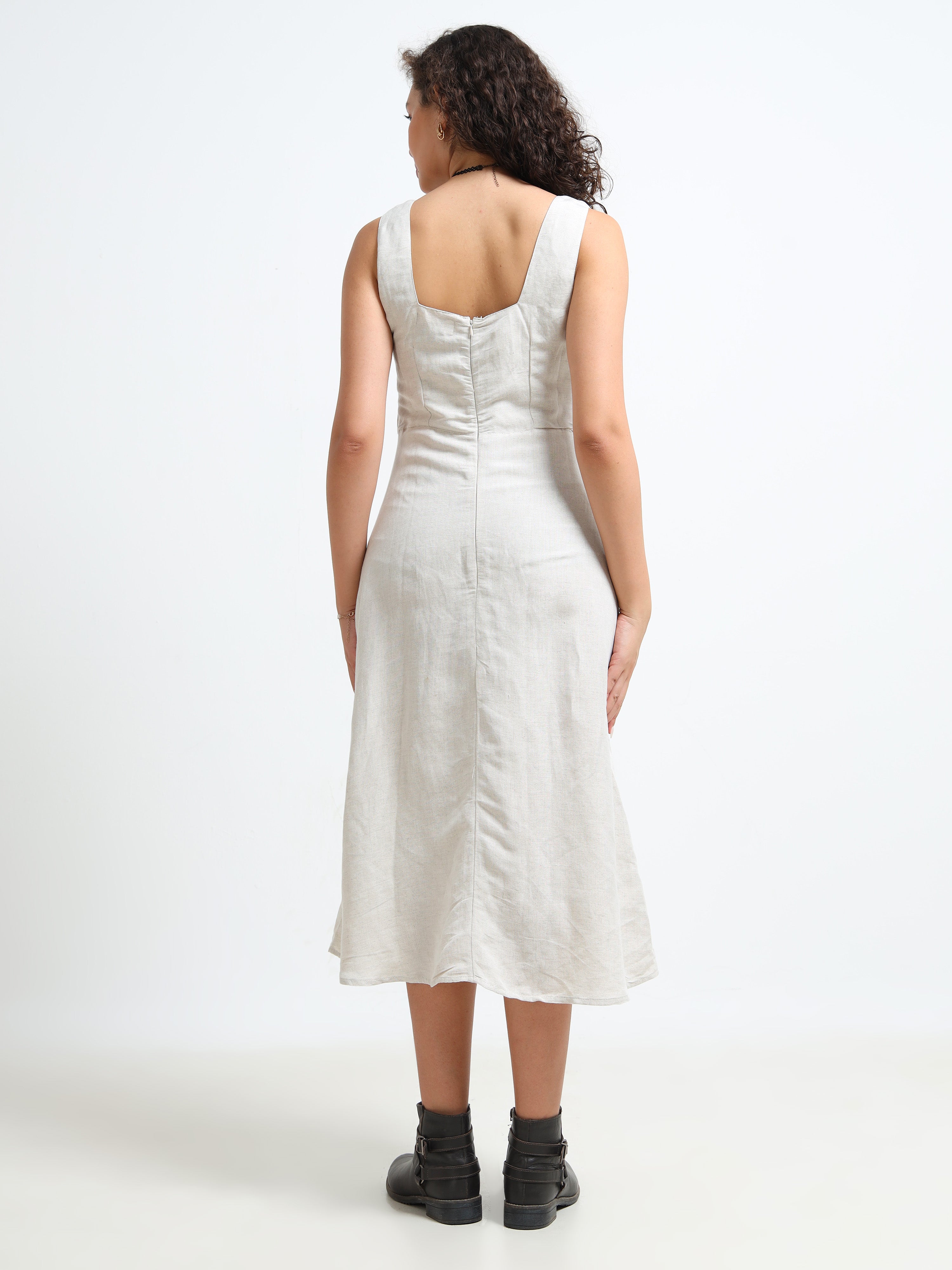 Women Beige Linen Blend Dress