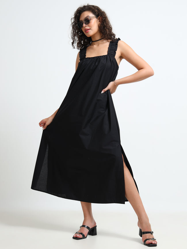 Women Black Relaxed Midi Dress