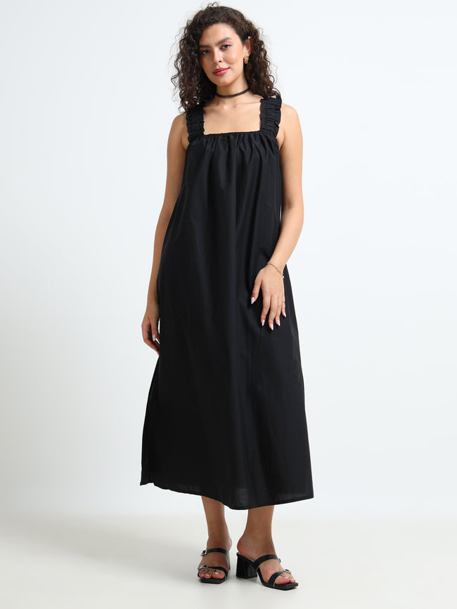 Women Black Relaxed Midi Dress