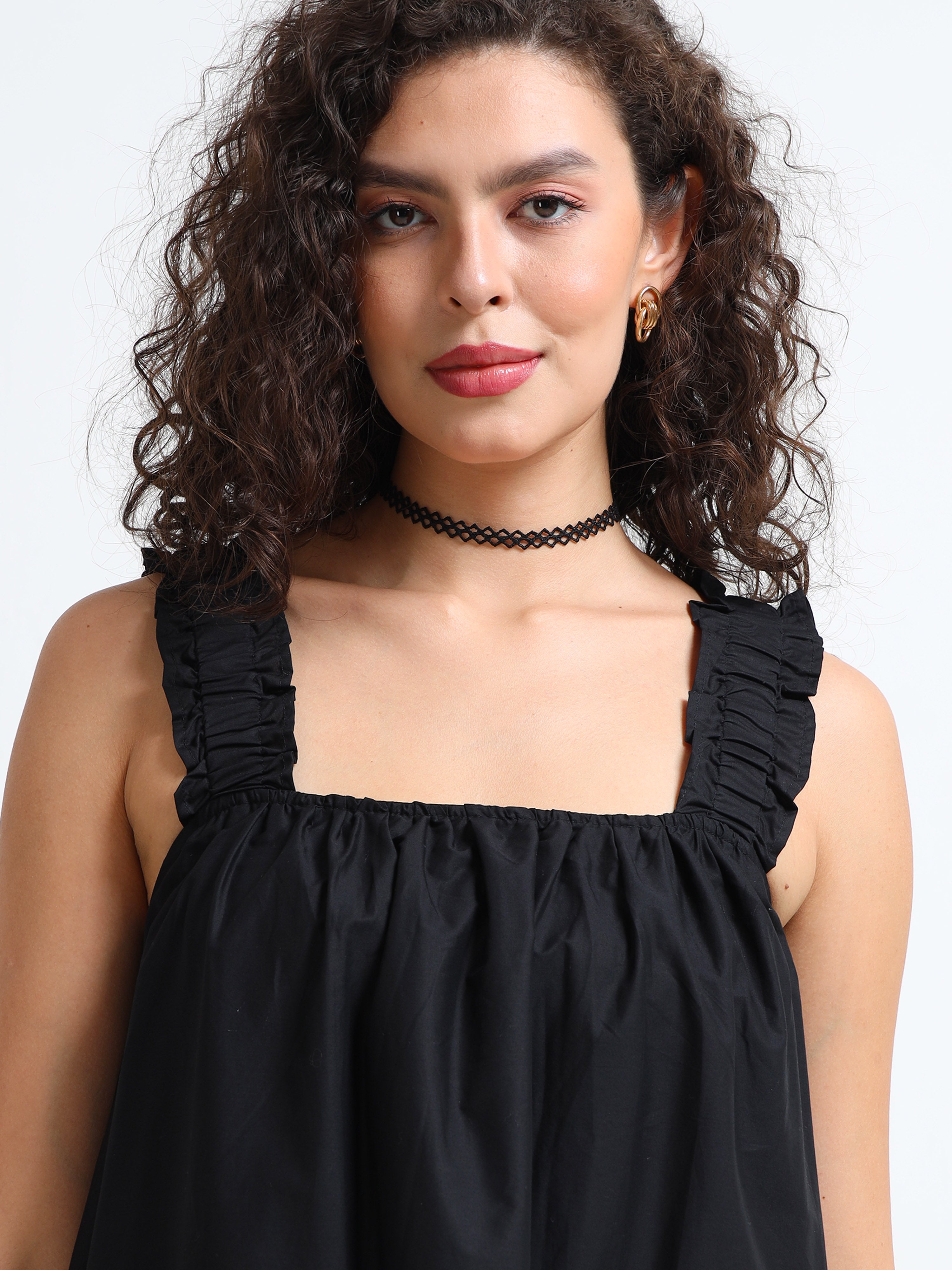 Women Black Relaxed Midi Dress