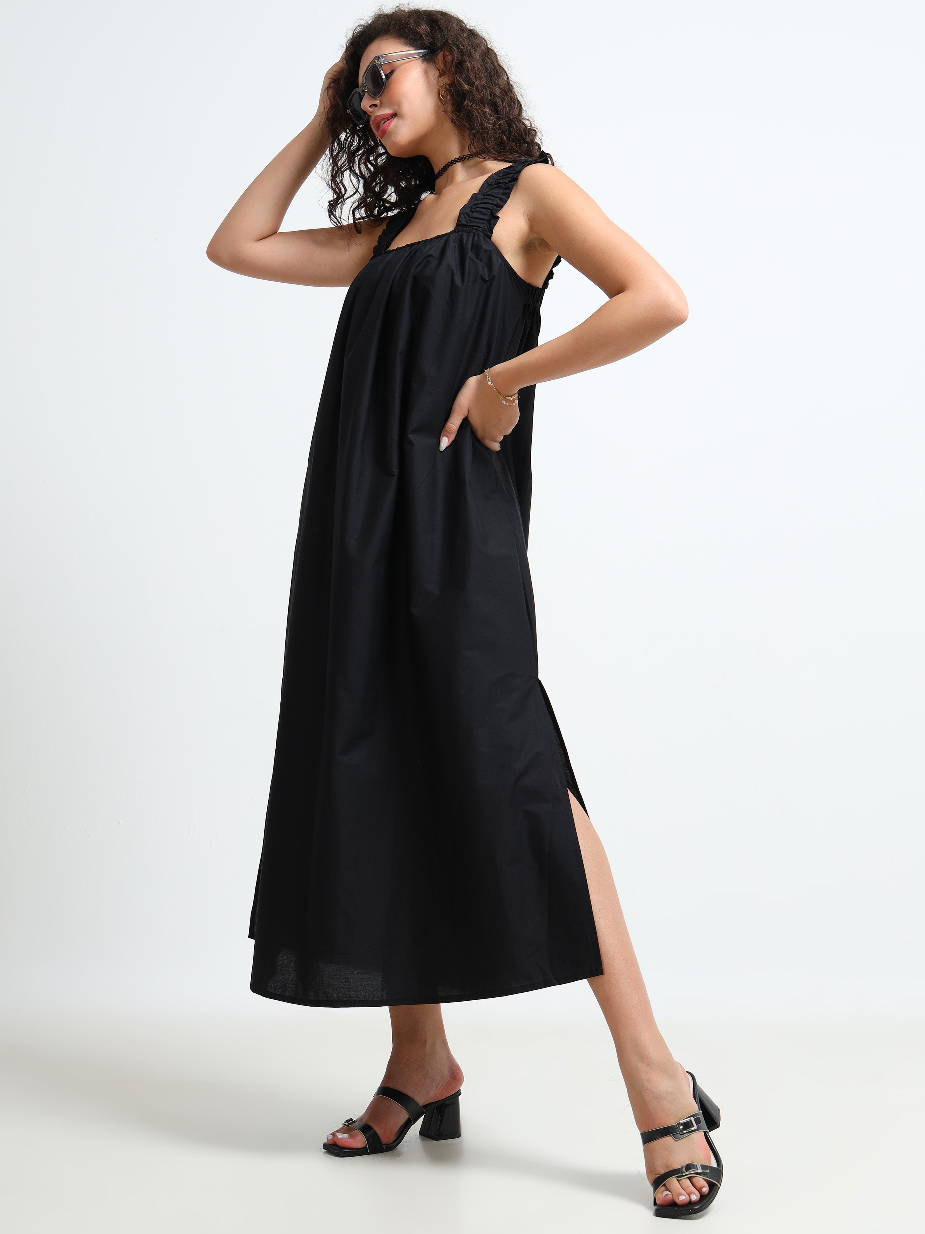 Women Black Relaxed Midi Dress