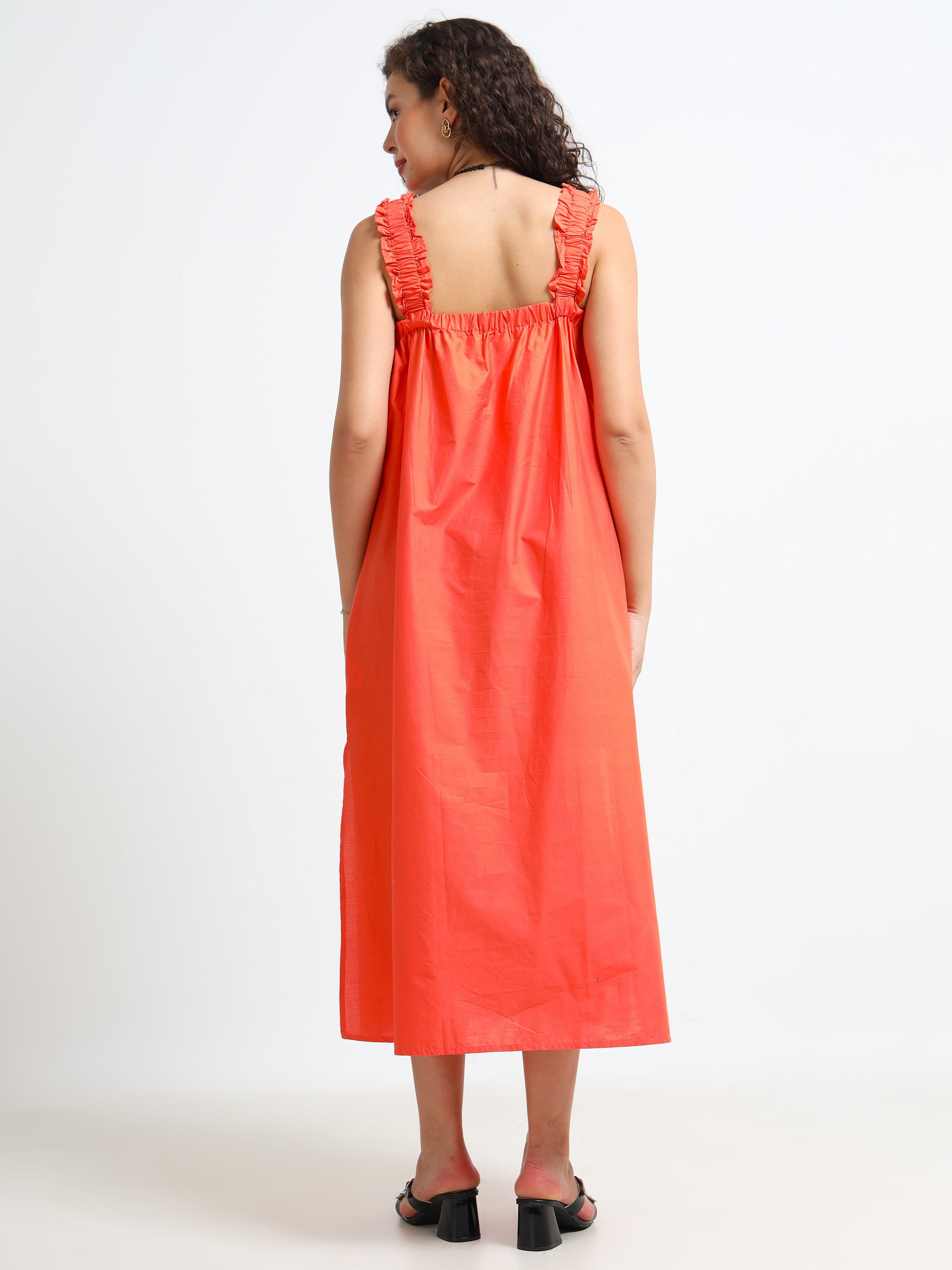 Women Orange Relaxed Midi Dress