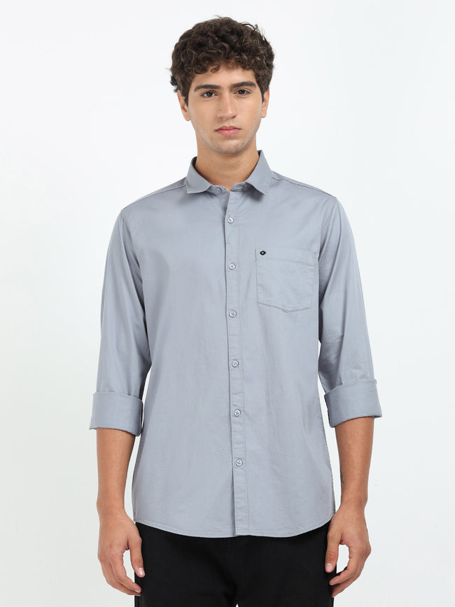 Mens Grey Twill Shirt Slim Fit