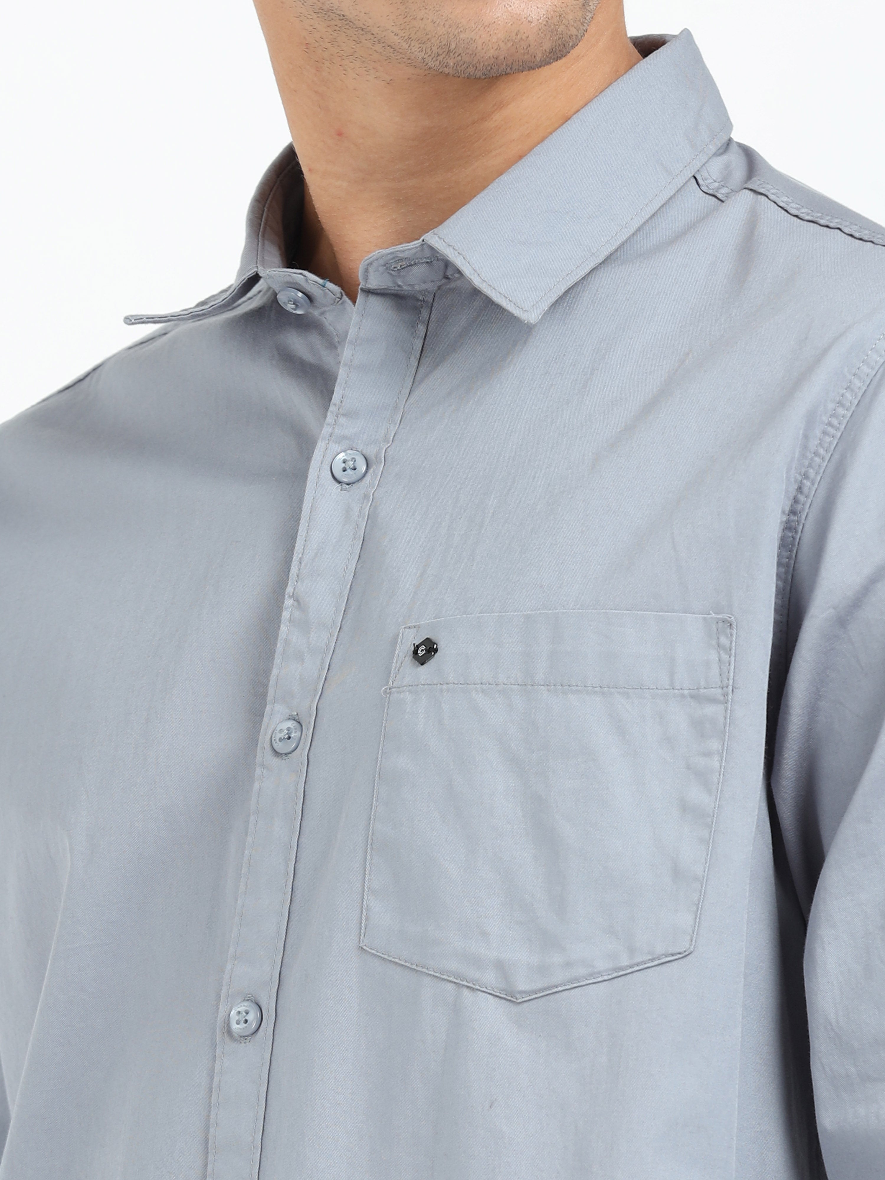 Mens Grey Twill Shirt Slim Fit